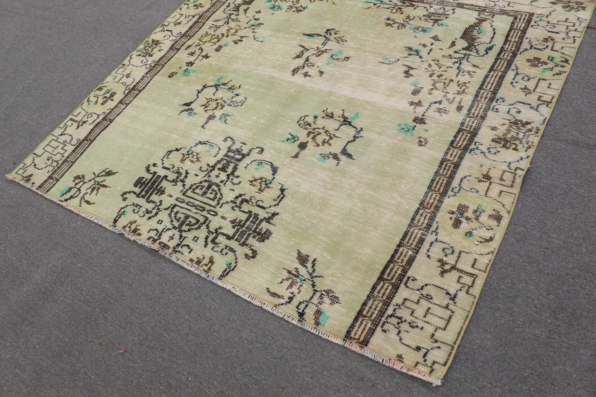 Turkish Rug, Rugs for Nursery, 5.9x5.2 ft Area Rug, Dining Room Rug, Green Floor Rug, Vintage Rug, Oushak Rug, Bedroom Rug, Floor Rug