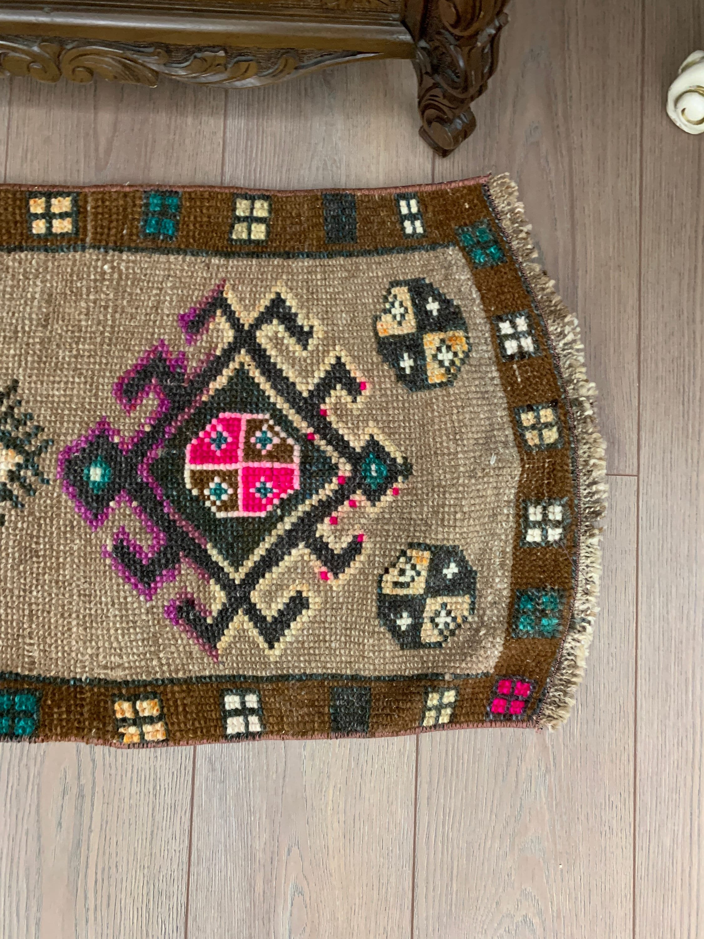 Vintage Halı, Yer Halısı, Ev Dekor Halısı, Kahverengi 1.6x3.3 ft Küçük Halılar, Düz Dokuma Halı, Kapı Paspası Halıları, Türk Halısı, Çocuk Halısı