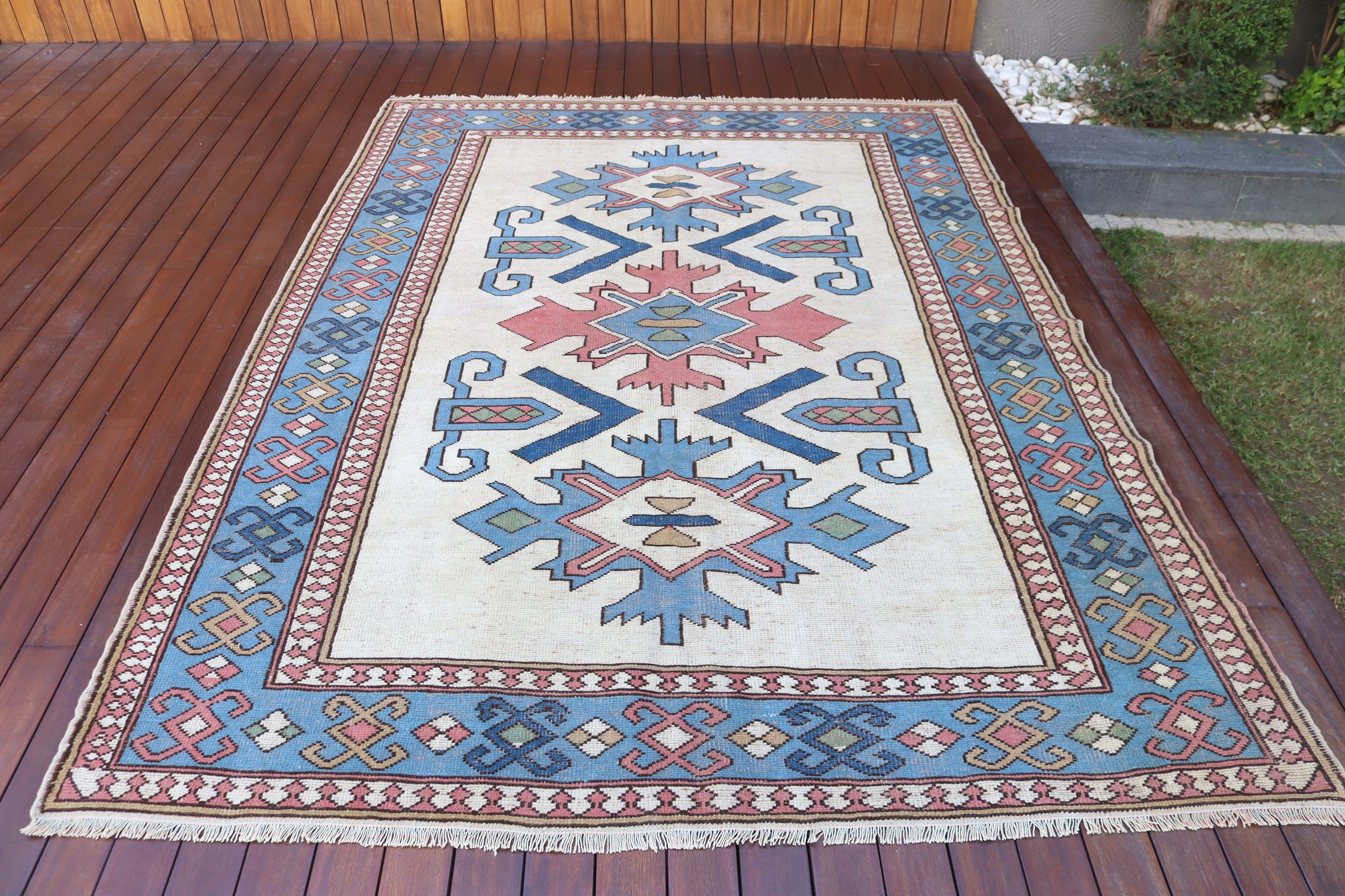 Türk Halıları, 6x8,3 ft Büyük Halılar, Salon Halıları, Büyük Boho Halısı, Fas Halıları, Geometrik Halı, Bej Boho Halısı, Vintage Halı, Yatak Odası Halısı