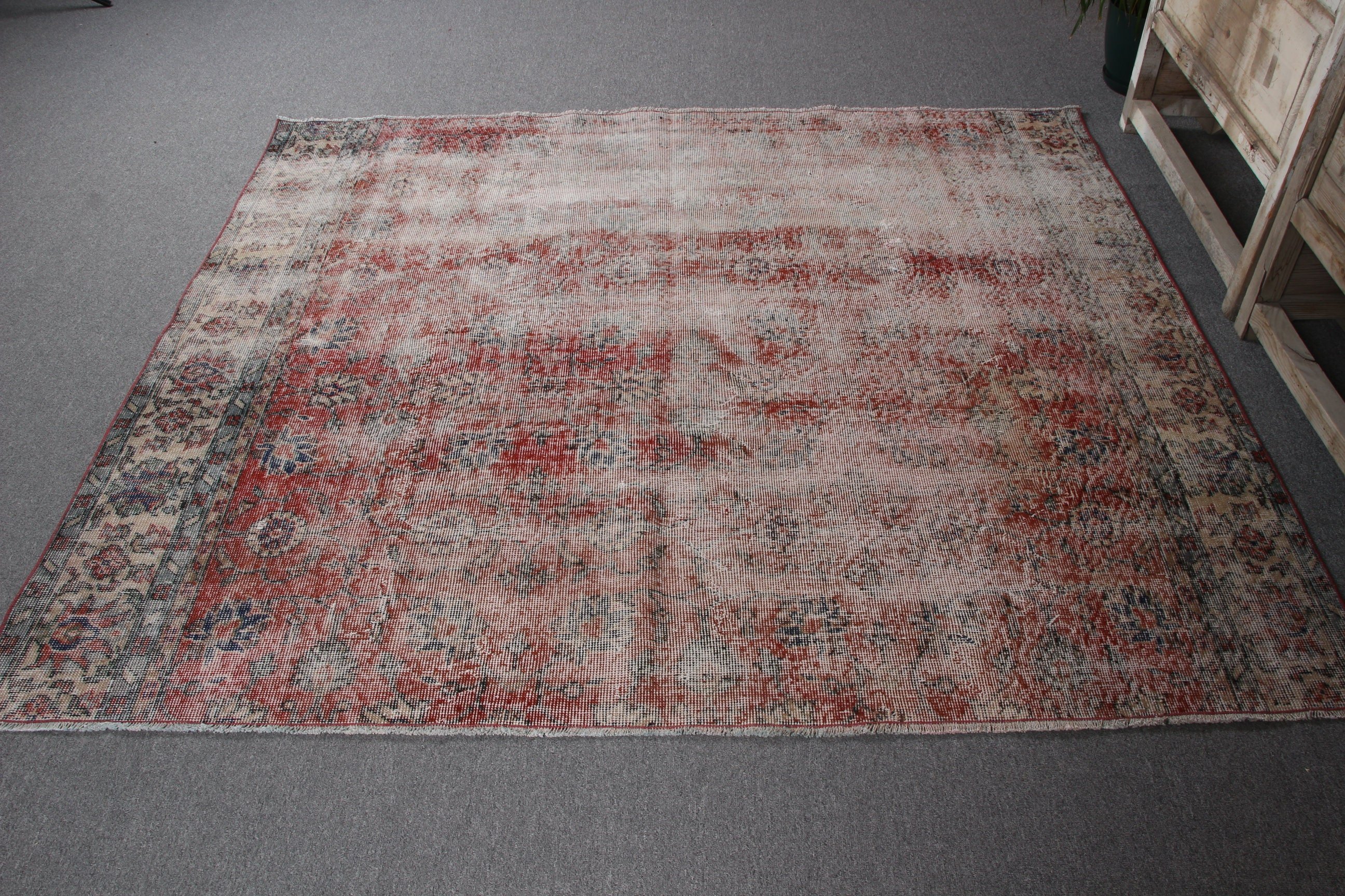 Aesthetic Rugs, Geometric Rugs, Kitchen Rug, Turkish Rug, Vintage Area Rug, Red Antique Rugs, Luxury Rugs, 6.5x5.6 ft Area Rug, Vintage Rug