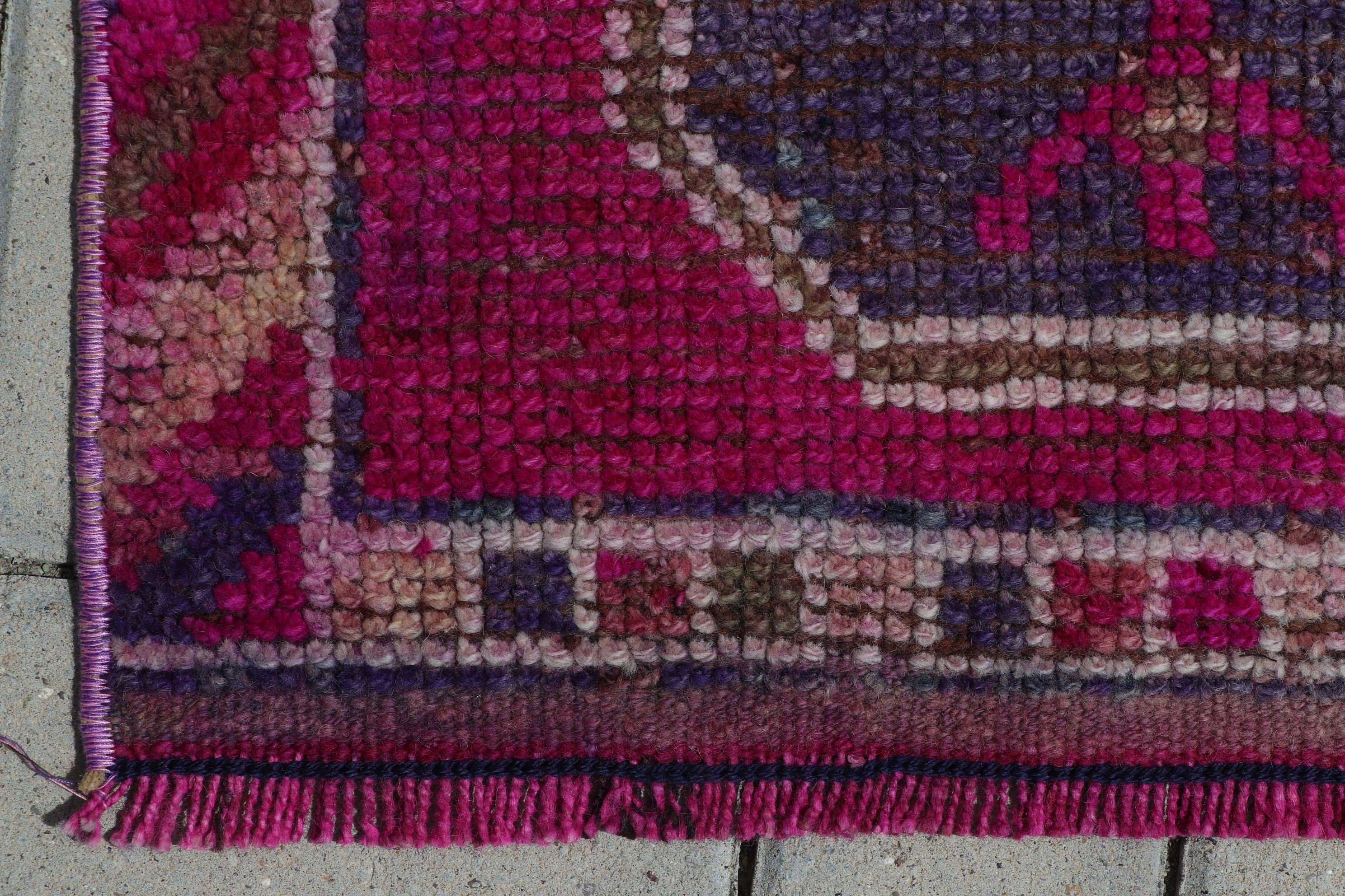 Vintage Rugs, Retro Rug, Floor Rug, Pink Oriental Rug, Turkish Rugs, Corridor Rugs, 3.2x12 ft Runner Rug, Rugs for Runner, Home Decor Rug