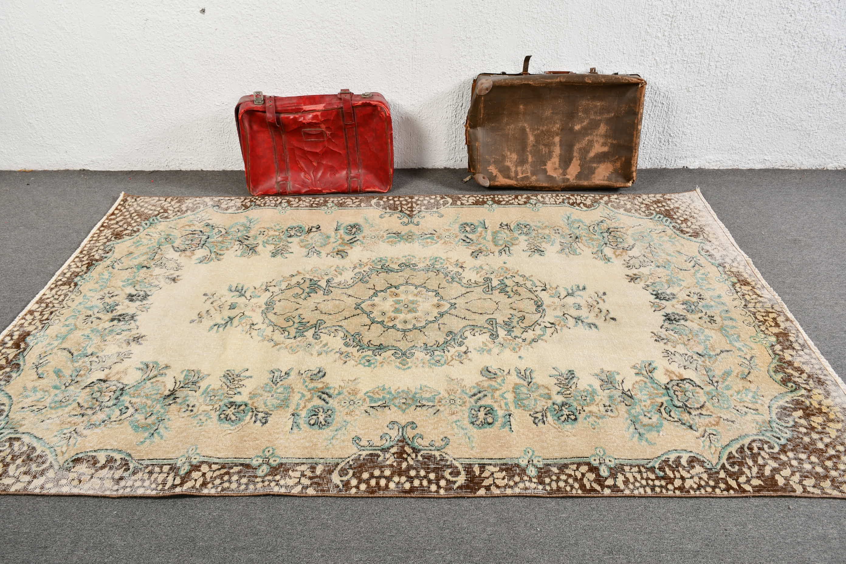 Salon Rug, Bedroom Rug, Rugs for Salon, Beige Wool Rugs, Turkish Rugs, Vintage Rugs, Oriental Rug, 5.2x8.4 ft Large Rug, Moroccan Rug