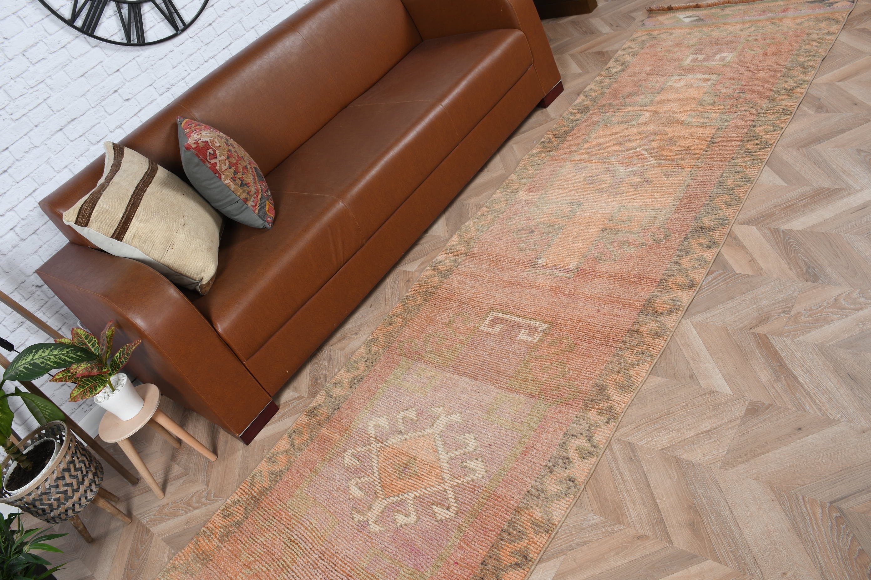 Pink Moroccan Rug, Turkish Rug, Vintage Rugs, 3x11.2 ft Runner Rugs, Rugs for Stair, Oushak Runner Rug Rugs, Floor Rugs, Kitchen Rug