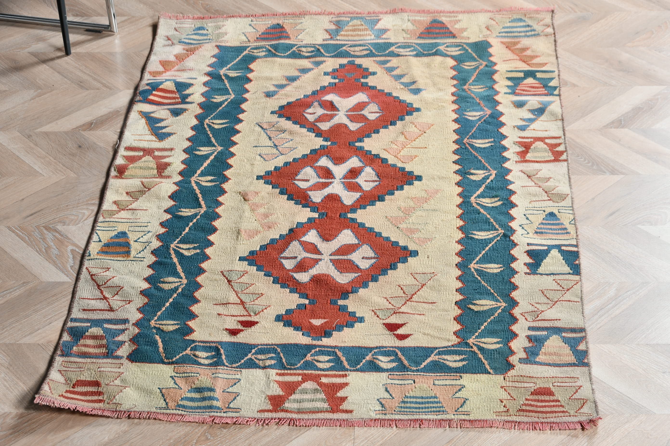 Vintage Halı, Kilim, 3,9x5,6 ft Aksan Halıları, Mutfak Halısı, Çocuk Halıları, Türk Halısı, Pembe Oushak Halısı, Aztek Halısı, Fas Halısı