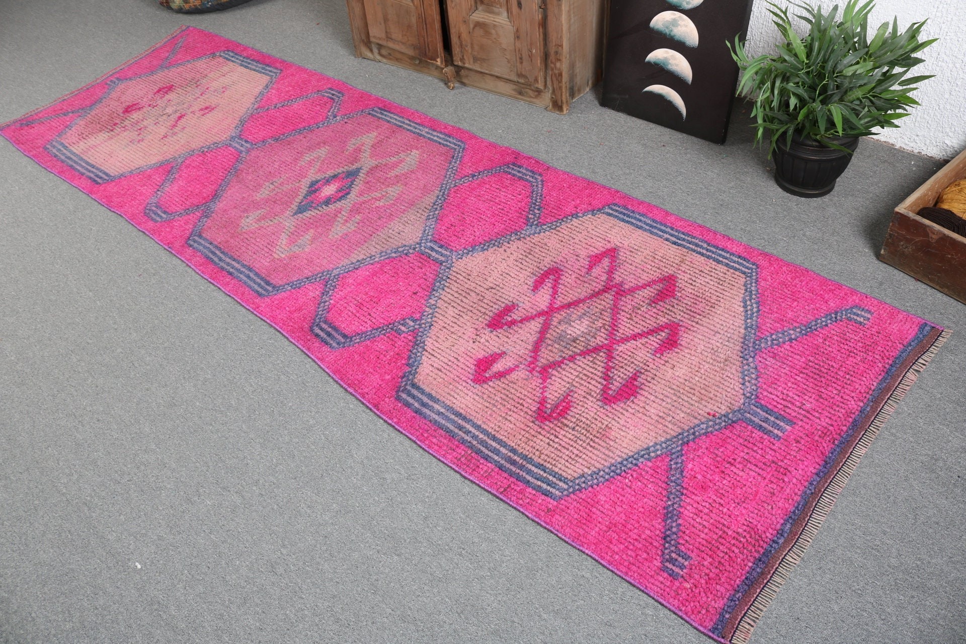 Boho Rug, Pink Boho Rugs, Anatolian Rug, Traditional Rugs, Kitchen Rugs, Long Runner Rug, Turkish Rugs, 2.9x9.5 ft Runner Rug, Vintage Rug