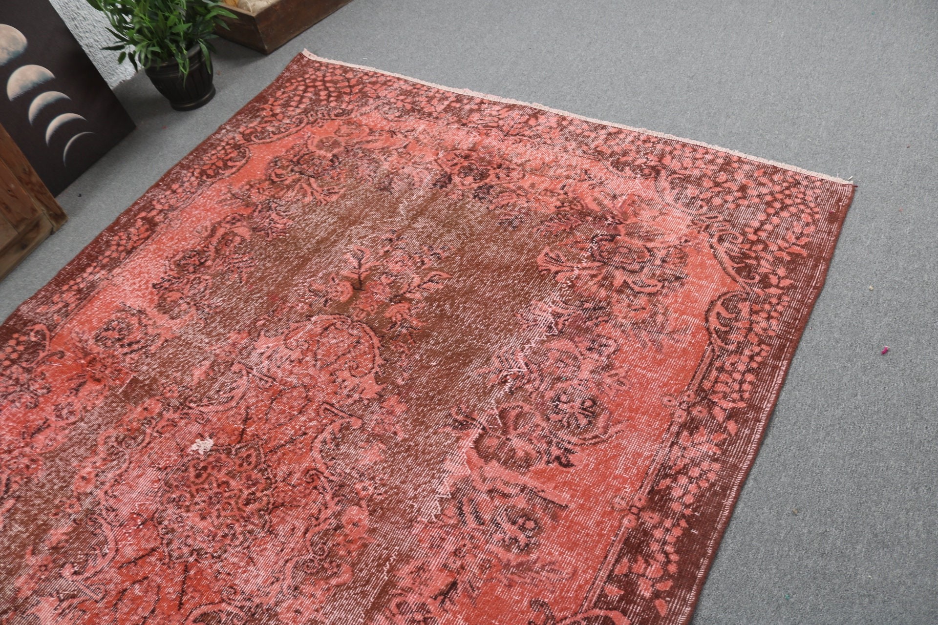 Turkish Rug, Salon Rugs, Red Oushak Rug, Vintage Rugs, Bedroom Rugs, Rugs for Large Vintage, Floor Rug, 5.8x9 ft Large Rugs, Kitchen Rug