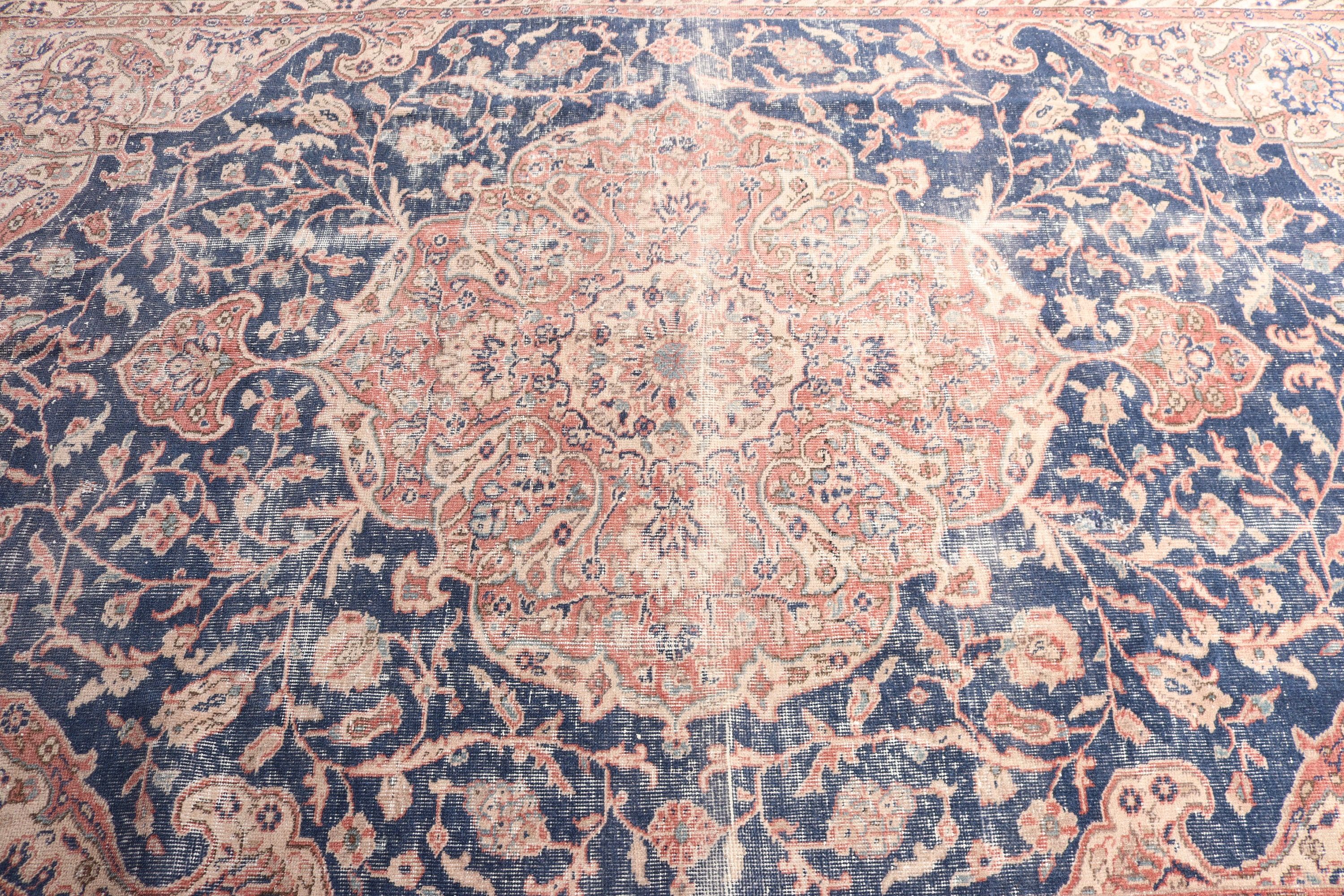 Yemek Odası Halıları, Türk Halısı, 5.8x9.4 ft Büyük Halılar, Geometrik Halı, El Dokuma Halı, Vintage Halı, Mavi Yün Halılar, Yatak Odası Halısı, Etnik Halı