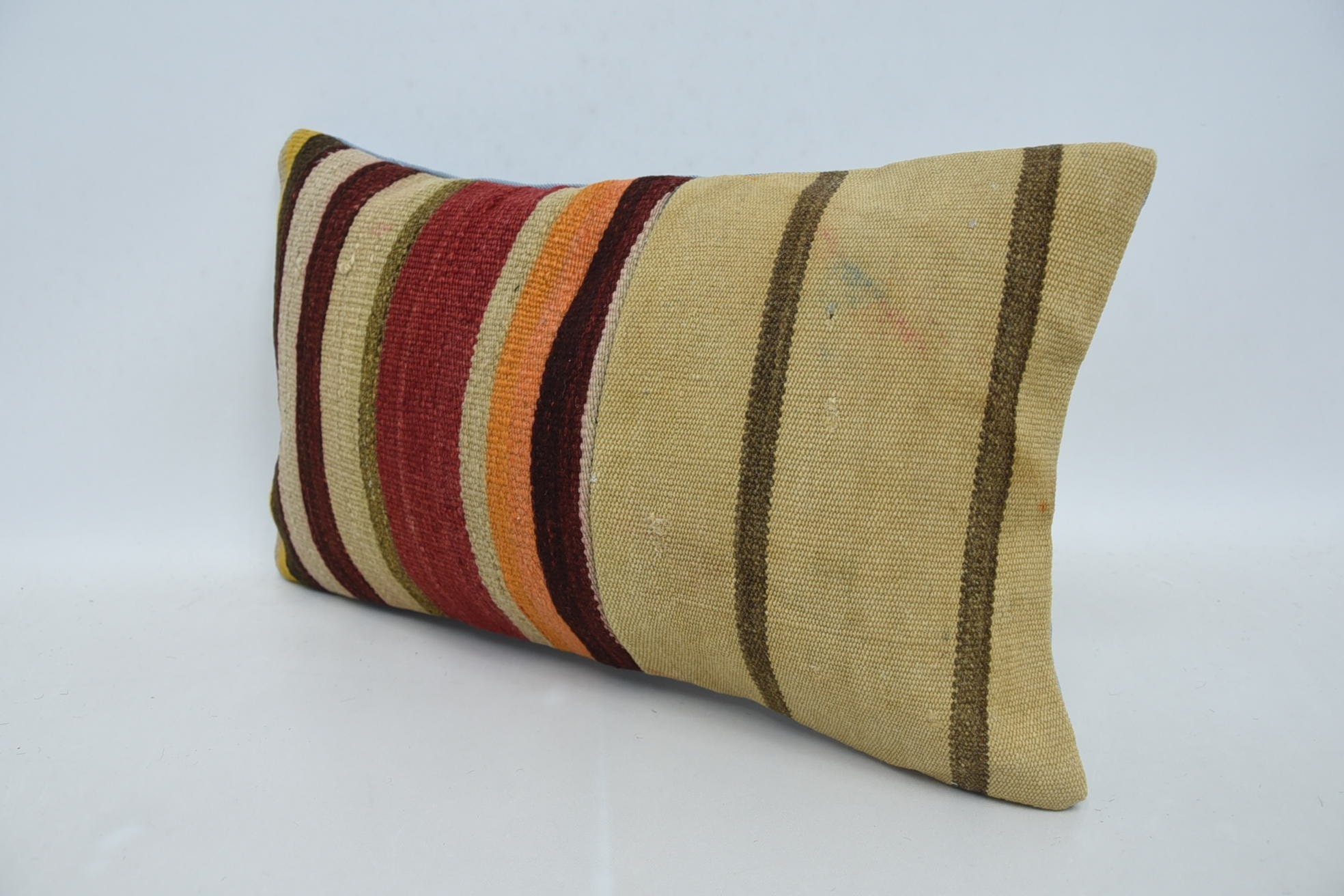 Kanepe Yastık, Koltuk Yastık Kılıfı, Vintage Kilim Yastık, Kilim Yastık Kılıfı, 12"x20" Bej Minder Kılıfı, Ofis Koltuğu Minderi