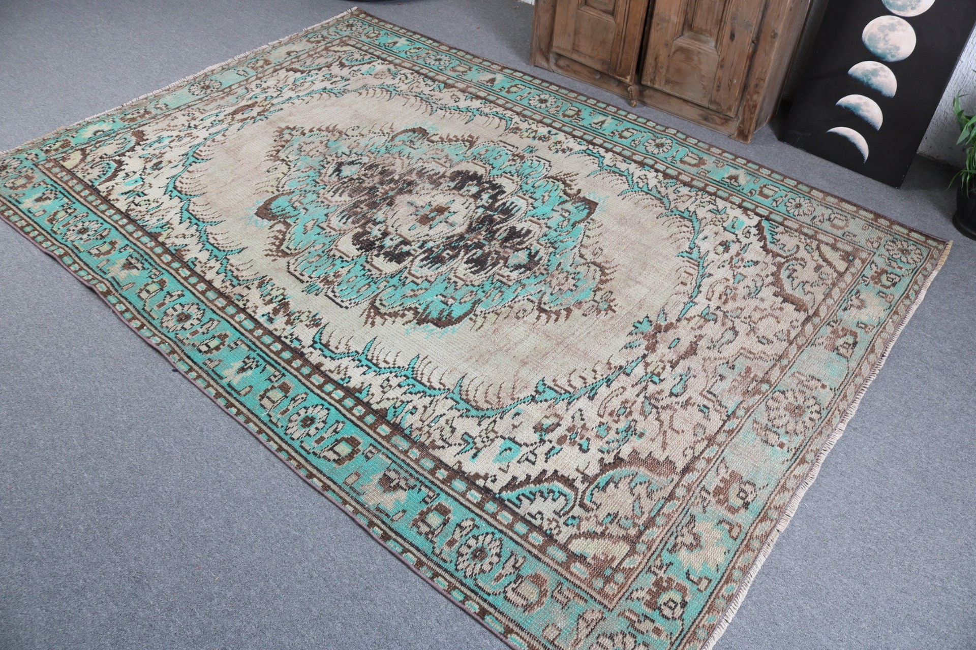 Kahverengi Boho Halı, Vintage Halı, Yatak Odası Halıları, 5.4x8 ft Büyük Halılar, El Dokuma Halılar, Türk Halıları, Havalı Halılar, Büyük Boho Halı, Egzotik Halılar