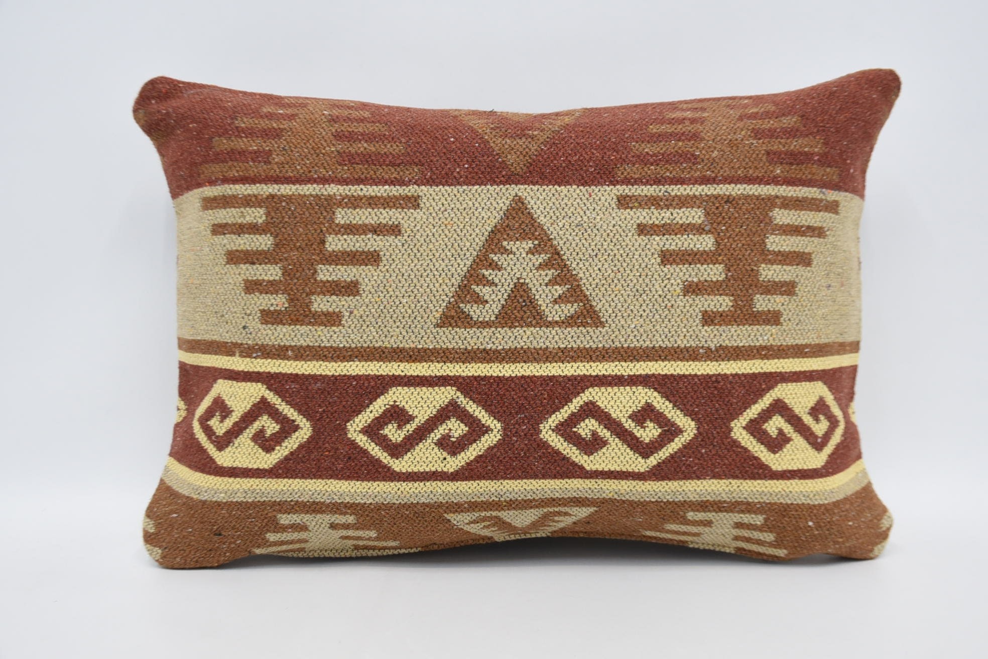 Pastel Cushion Case, Handmade Kilim Cushion, 16"x24" Red Pillow, Vintage Kilim Pillow, Bolster Throw Cushion, Turkish Kilim Pillow