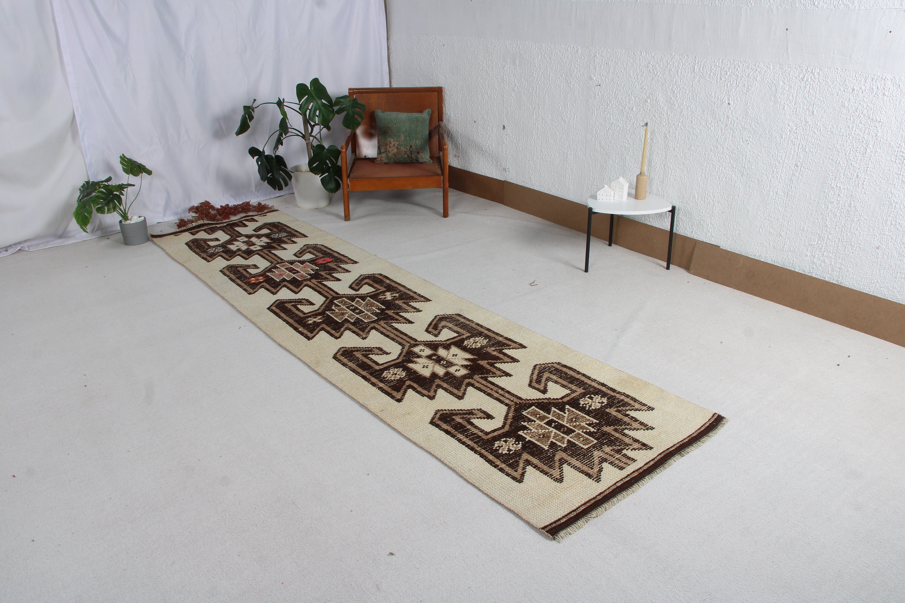 Beni Ourain Runner Rug, Turkish Rugs, Corridor Rug, 3x11.5 ft Runner Rug, Vintage Rug, Handwoven Rugs, Brown Luxury Rugs, Bedroom Rugs