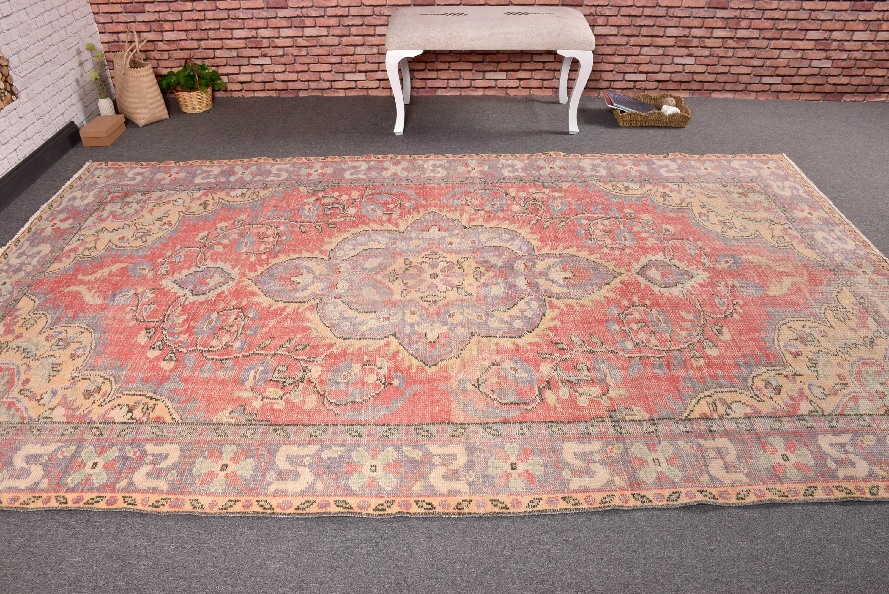 Vintage Halı, Lüks Halılar, Yemek Odası Halıları, Bej Mutfak Halıları, 6.2x10.2 ft Büyük Halılar, Geometrik Halılar, Büyük Vintage Halılar, Türk Halıları