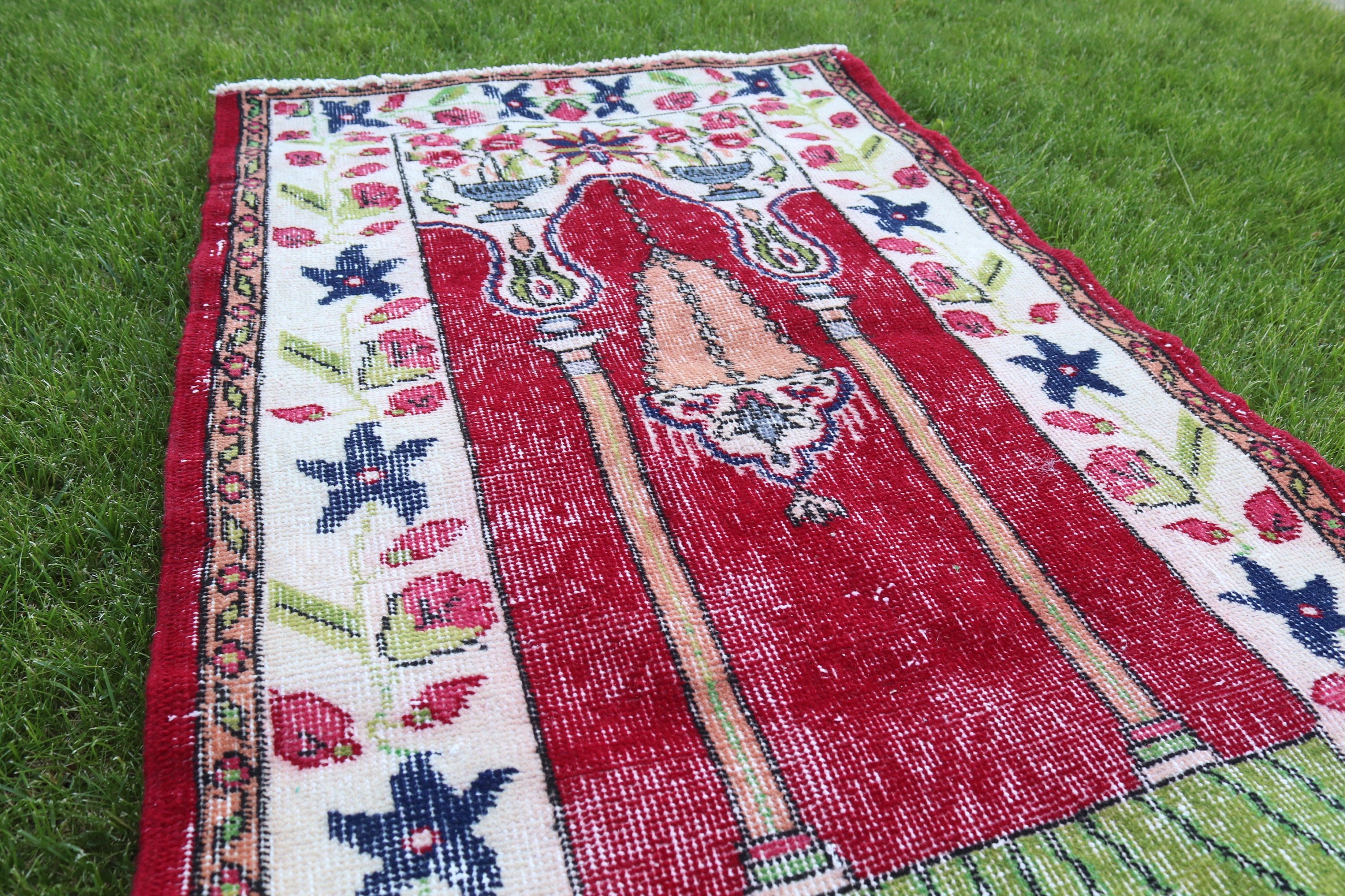 Rugs for Bathroom, Turkish Rug, 2.5x4 ft Small Rug, Moroccan Rug, Red Wool Rugs, Wall Hanging Rugs, Oushak Rugs, Car Mat Rug, Vintage Rug