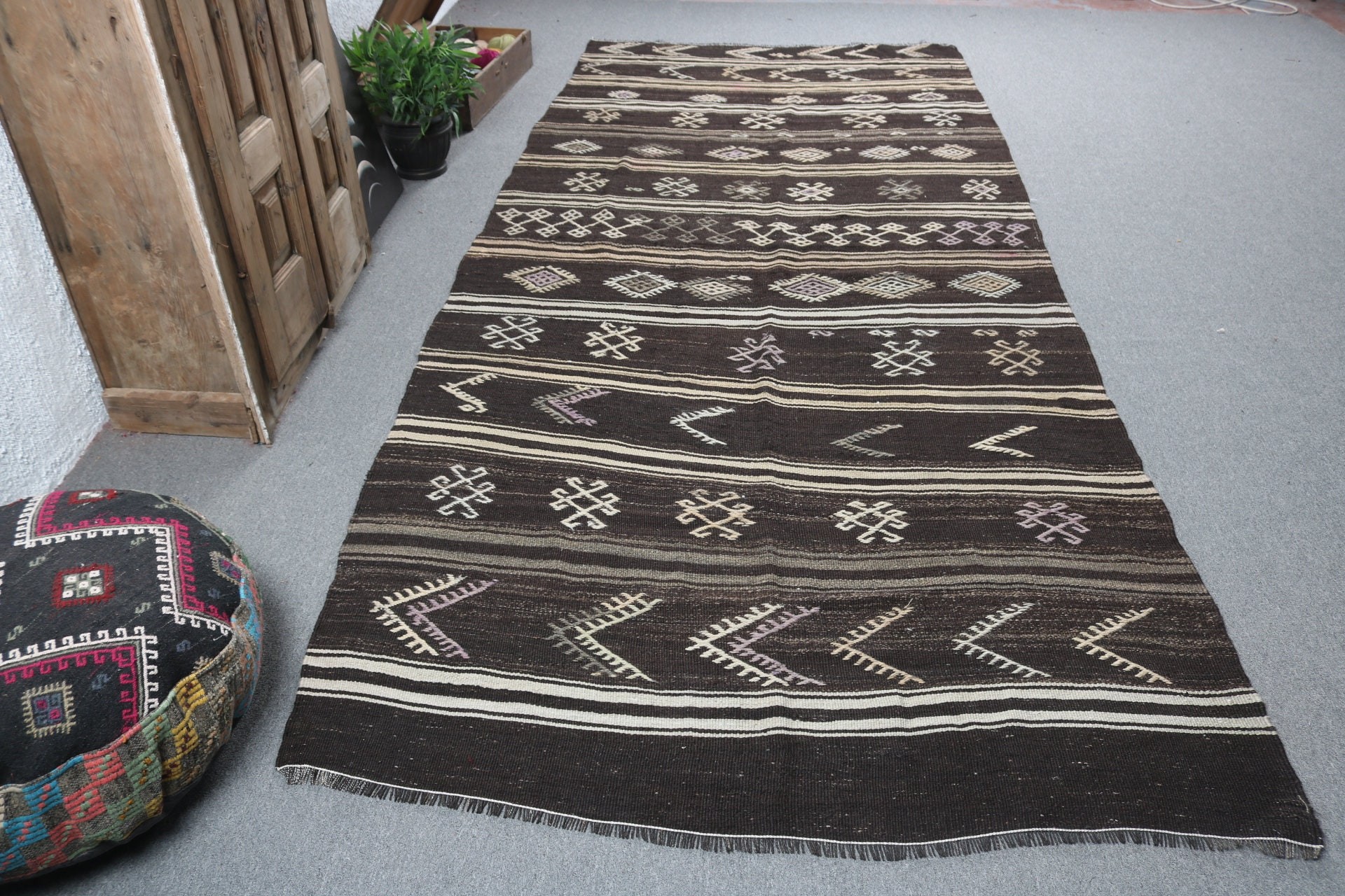 Boho Halı, Yatak Odası Halısı, Türk Halısı, Siyah Oushak Halısı, 5.1x12.1 ft Büyük Halılar, Büyük Oushak Halıları, Kilim, Vintage Halılar, Açıklama Halıları