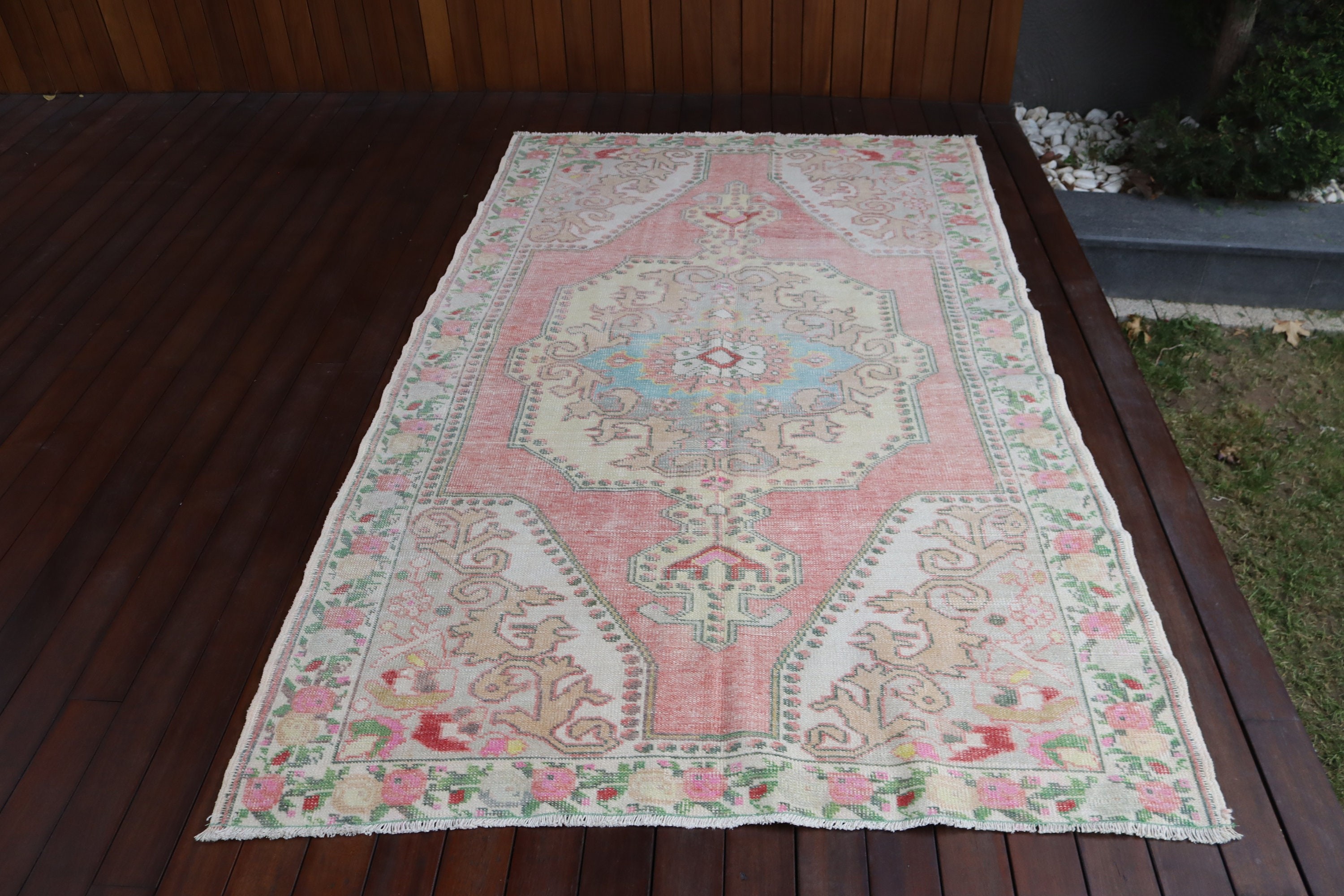 Turkish Rug, Bedroom Rug, Oushak Area Rug, 4.6x7.4 ft Area Rug, Aesthetic Rugs, Neutral Rug, Pink Neutral Rugs, Vintage Rug, Nursery Rug