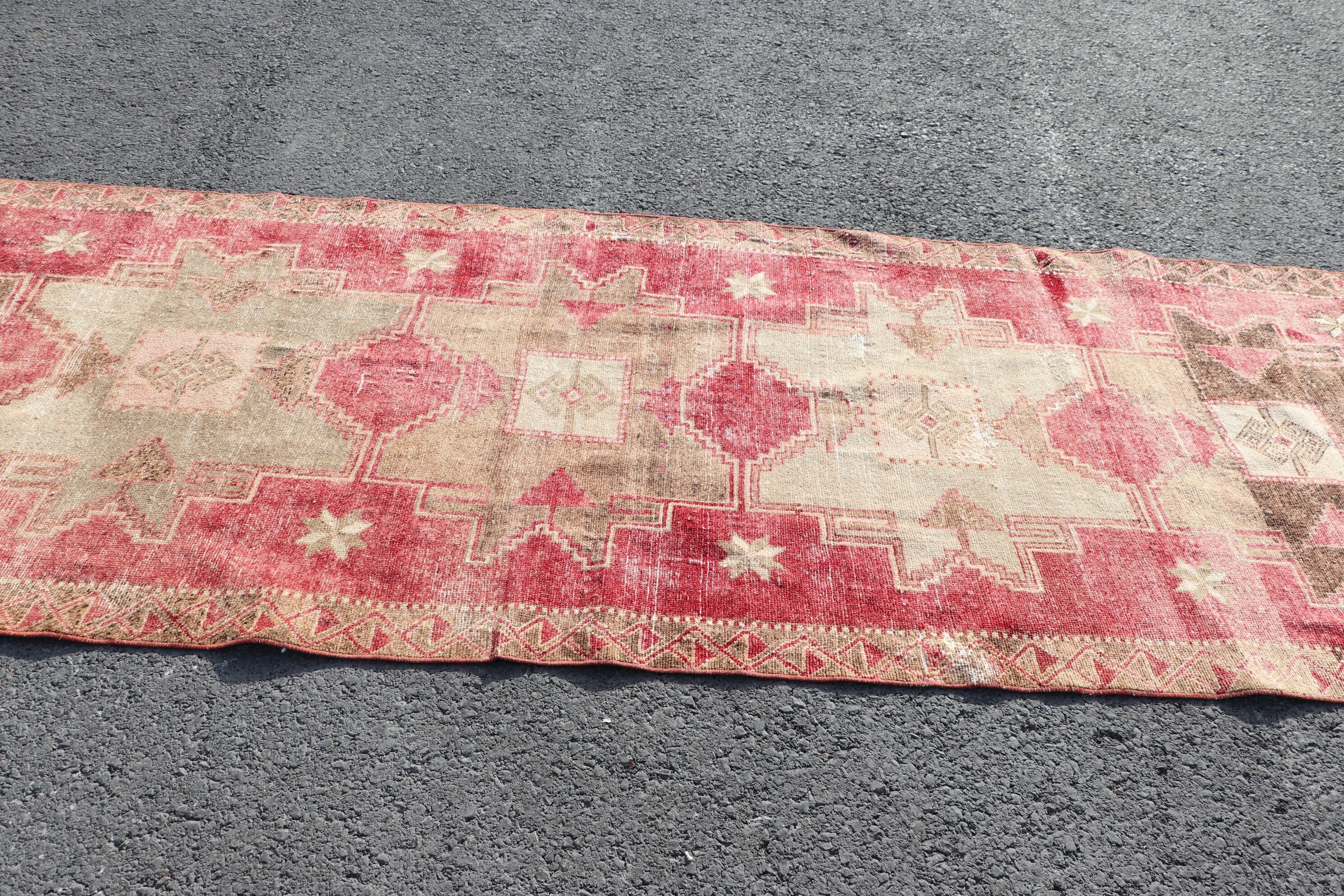 Vintage Halı, Oushak Halı, Türk Halısı, Koridor Halısı, Kırmızı Ev Dekor Halısı, 3.8x12.1 ft Runner Halısı, Retro Halılar, Koridor Halıları