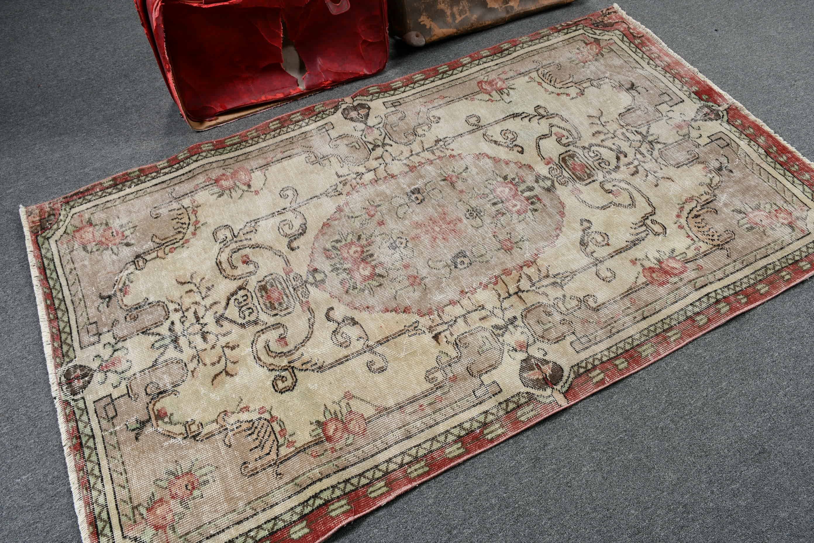 Old Rug, 3.7x6.5 ft Area Rug, Vintage Rug, Cool Rug, Muted Rugs, Oushak Rug, Beige Moroccan Rugs, Indoor Rug, Turkish Rug, Rugs for Kitchen