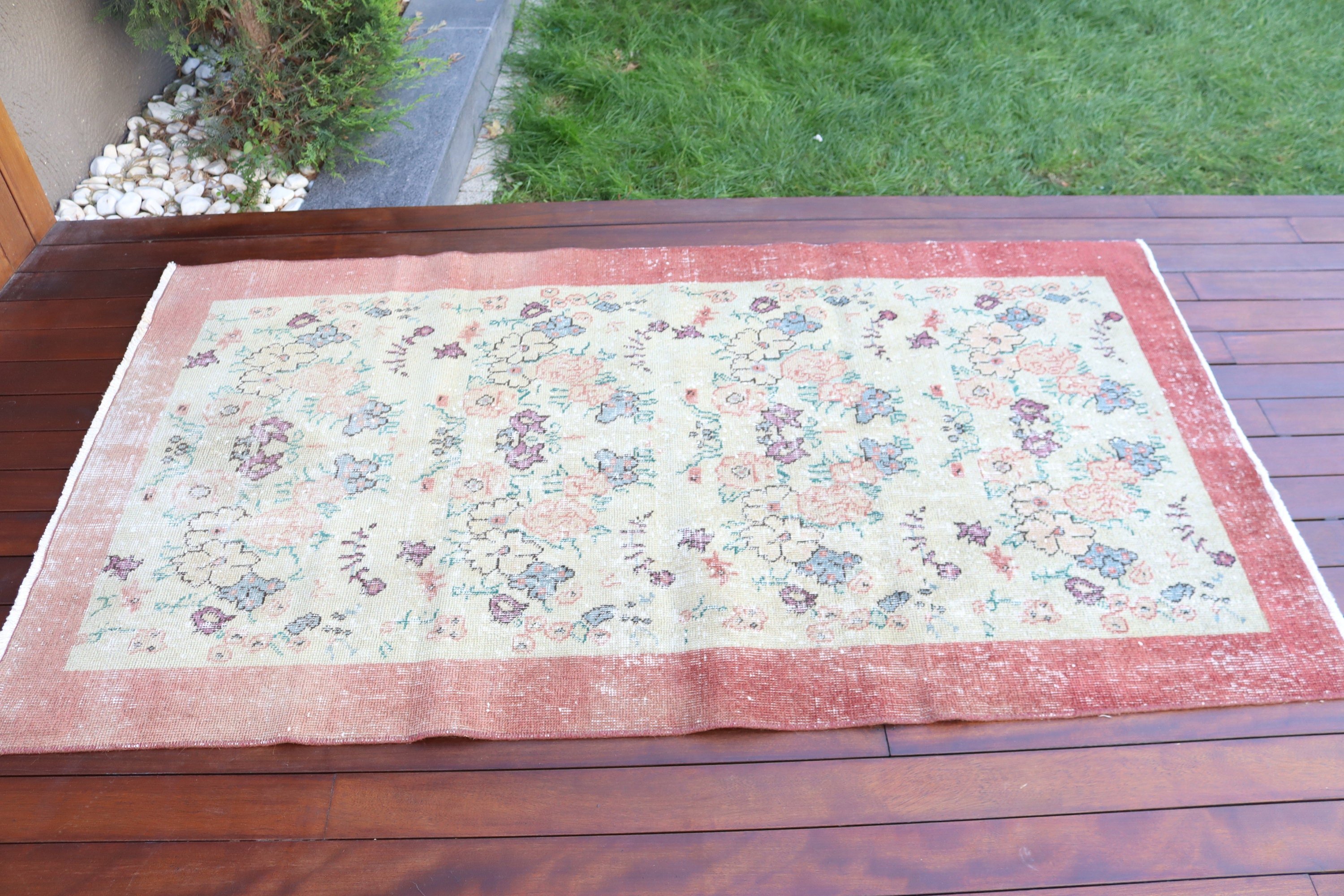 3,5x6,3 ft Aksan Halı, Yeşil Soğuk Halı, Bohem Halı, Boho Halı, Giriş Halıları, Dekoratif Halılar, Vintage Halı, Nötr Halı, Türk Halıları