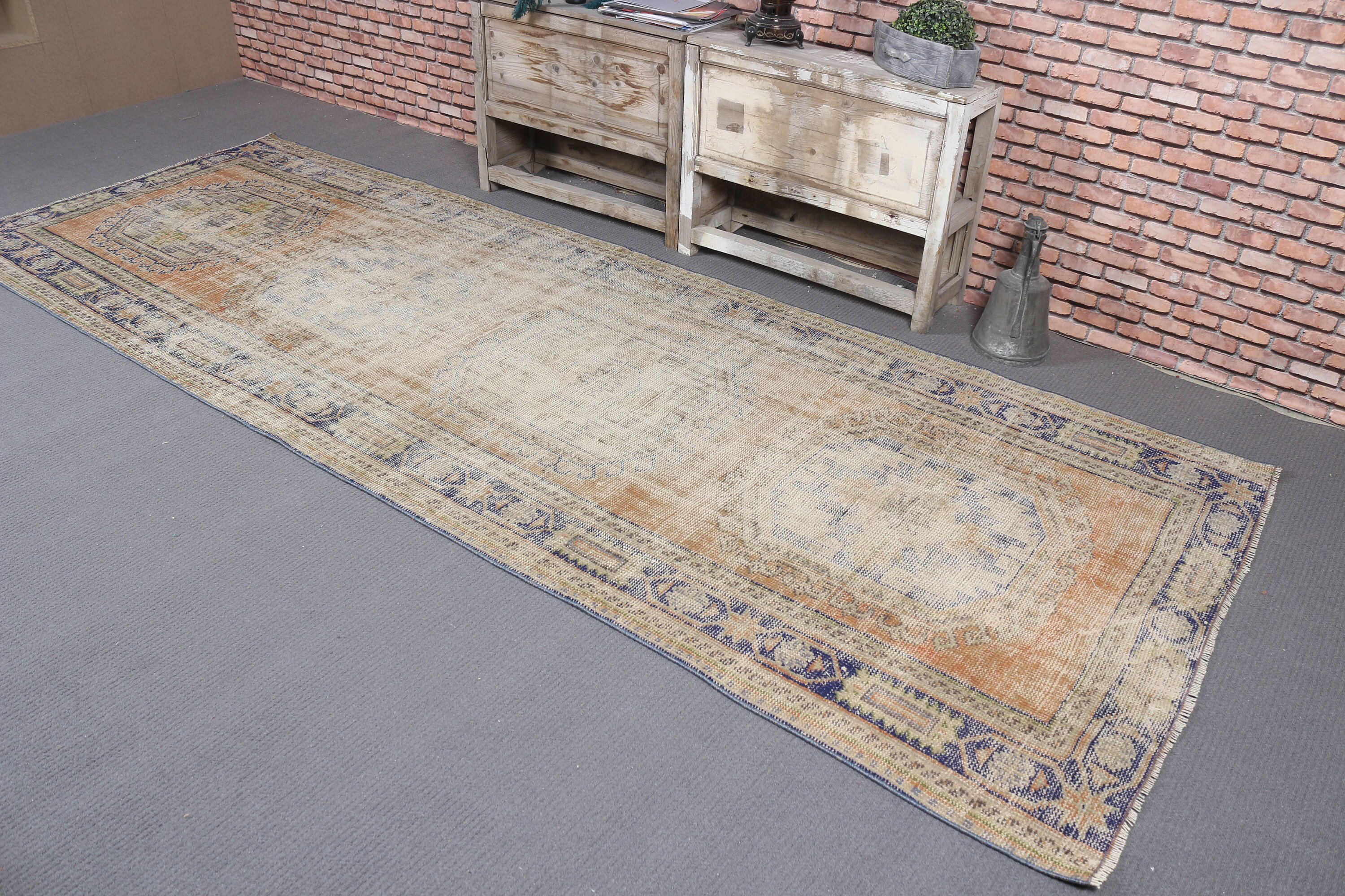 4.1x11.5 ft Runner Rug, Hallway Rug, Rugs for Kitchen, Corridor Rug, Beige Bedroom Rug, Wool Rug, Vintage Rugs, Oriental Rug, Turkish Rug