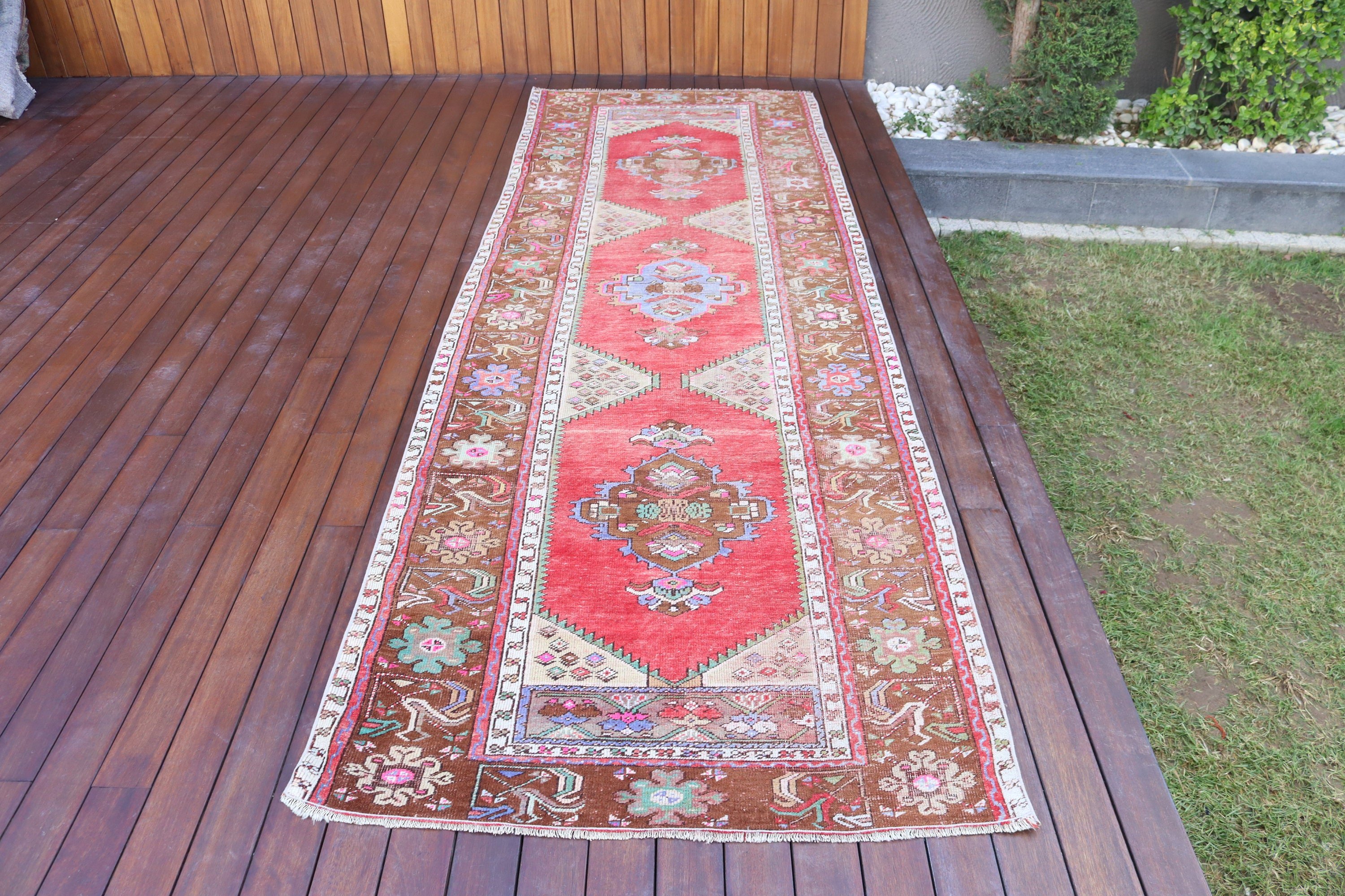 Uzun Yolluk Halısı, Türk Halısı, Vintage Halılar, Beni Ourain Runner Halıları, Geometrik Halı, 3.5x10.5 ft Runner Halıları, Kırmızı Oushak Halısı