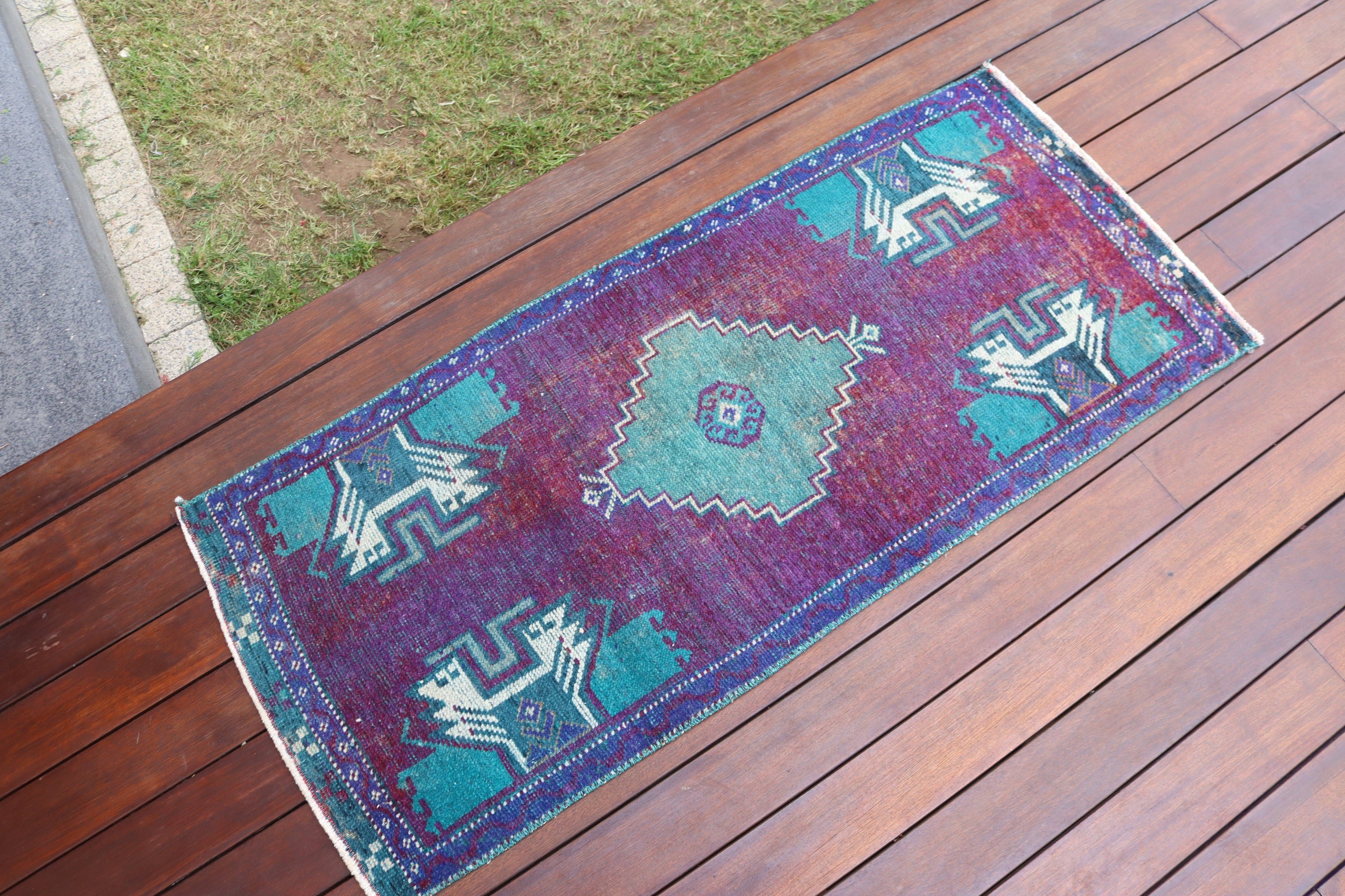 Geometric Rug, Car Mat Rugs, 1.8x4 ft Small Rugs, Turkish Rug, Vintage Rug, Small Vintage Rugs, Purple Home Decor Rug