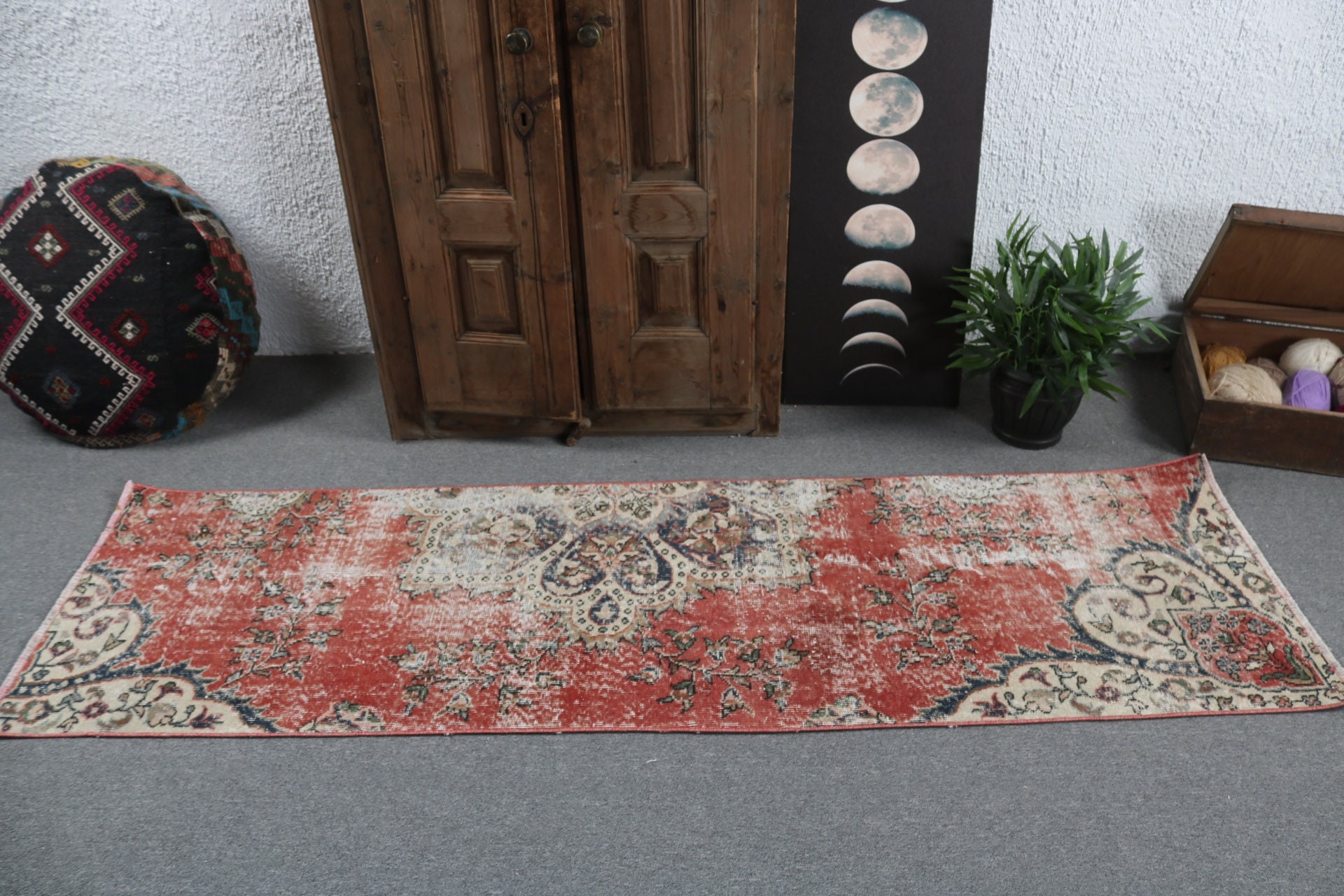 Kırmızı Anadolu Halısı, Modern Halılar, Vintage Yolluk Halısı, Etnik Halı, Oryantal Halılar, Türk Halısı, Merdiven Halısı, Vintage Halılar, 2.2x7.5 ft Runner Halıları