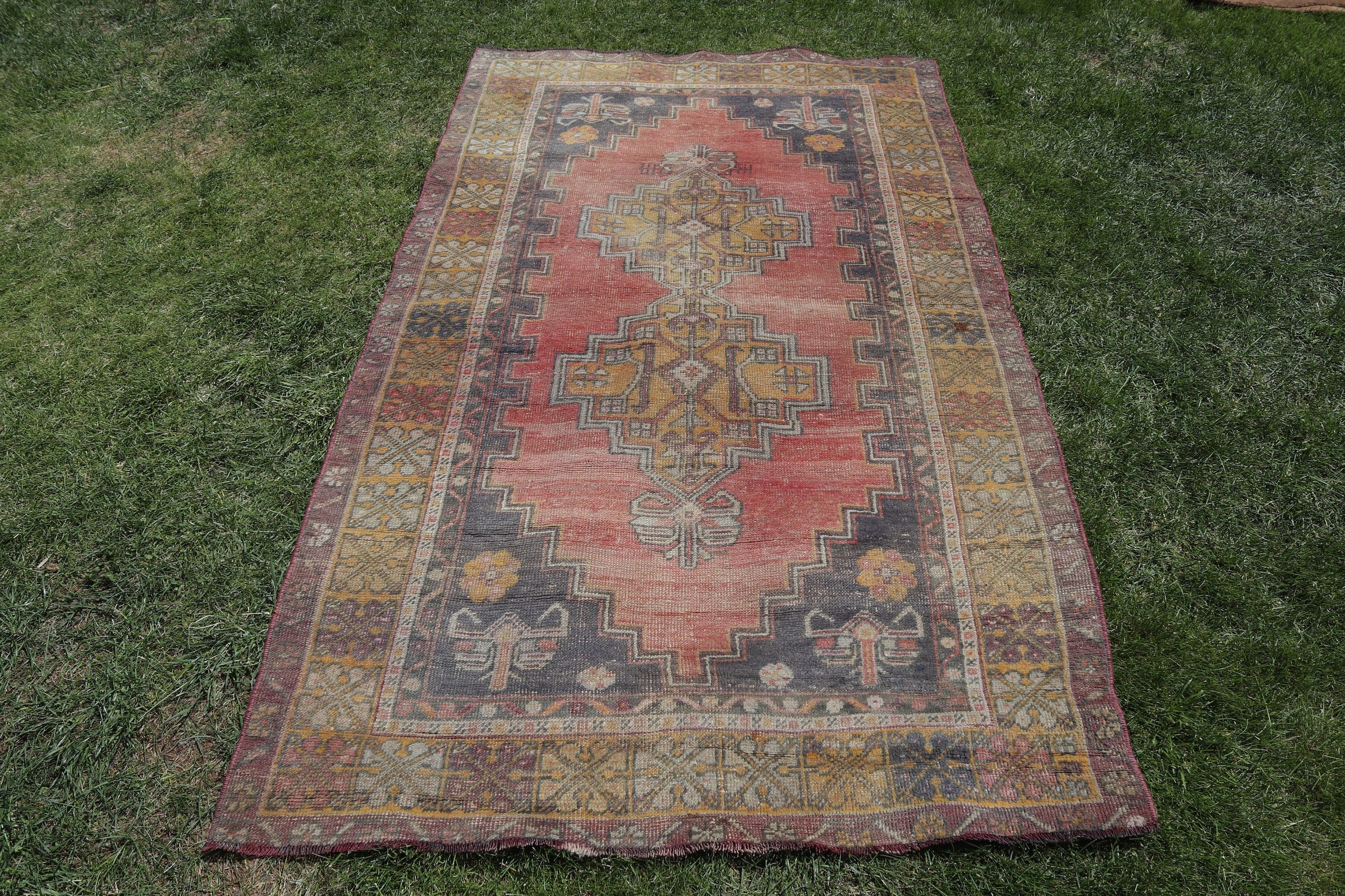 3.8x6.7 ft Alan Halısı, Mutfak Halıları, Yer Halısı, Lüks Halılar, Kırmızı Geometrik Halılar, Vintage Halı, Anadolu Halısı, Yatak Odası Halıları, Türk Halıları