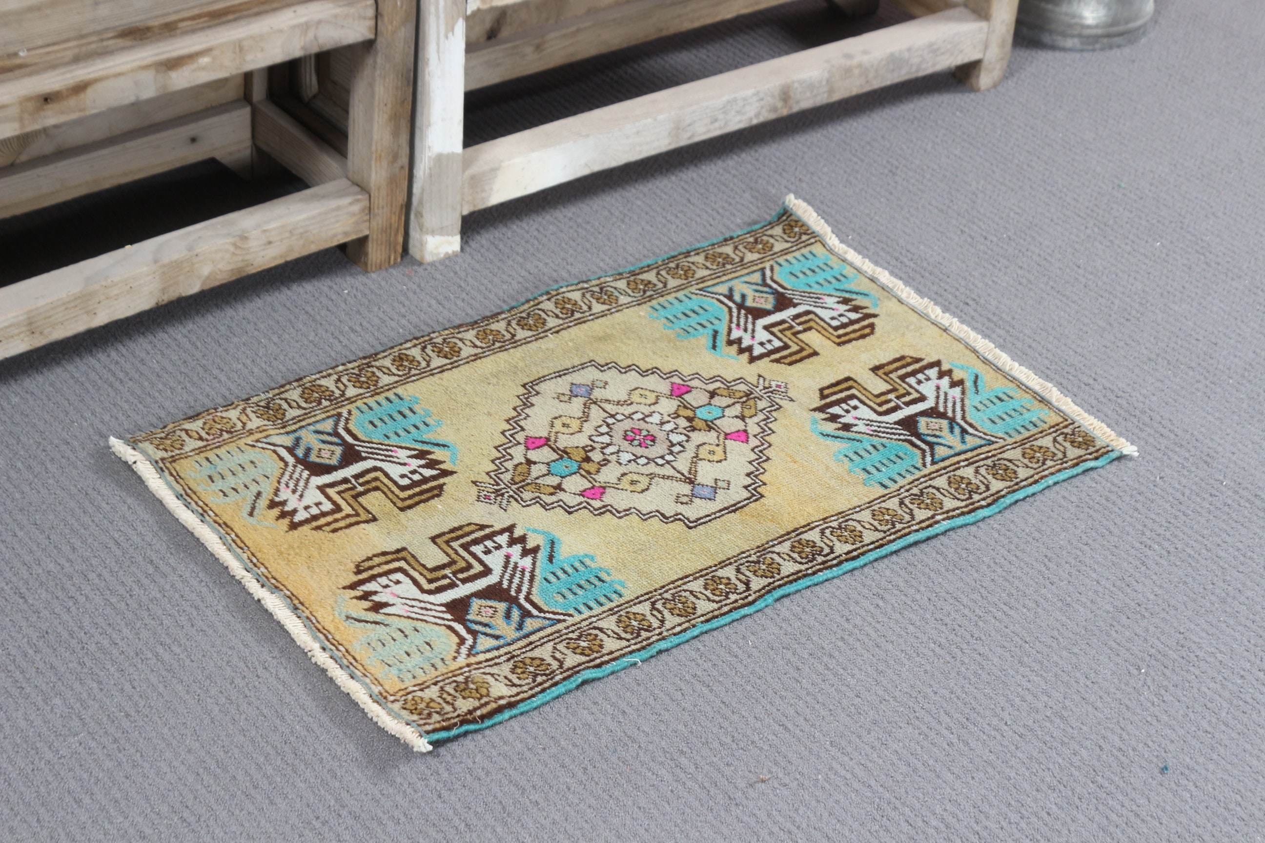 Vintage Rug, Turkish Rug, Brown Cool Rugs, Car Mat Rug, Rugs for Door Mat, 1.6x2.5 ft Small Rug, Door Mat Rug, Moroccan Rug, Oriental Rug