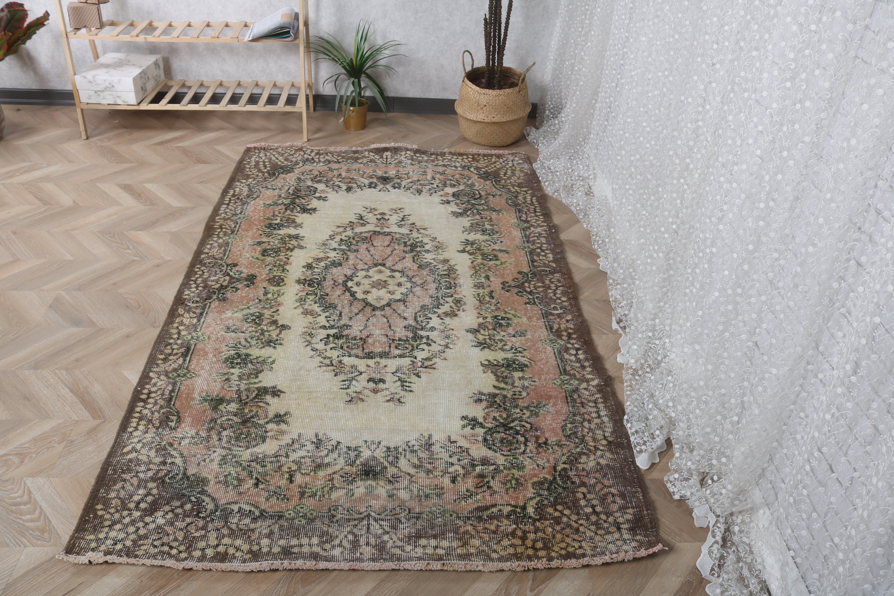 Kahverengi Düz Dokuma Halılar, Vintage Halılar, Boho Halı, Türk Halıları, 4.2x6.9 ft Alan Halısı, Oturma Odası Halıları, Nötr Halı, Vintage Alan Halıları