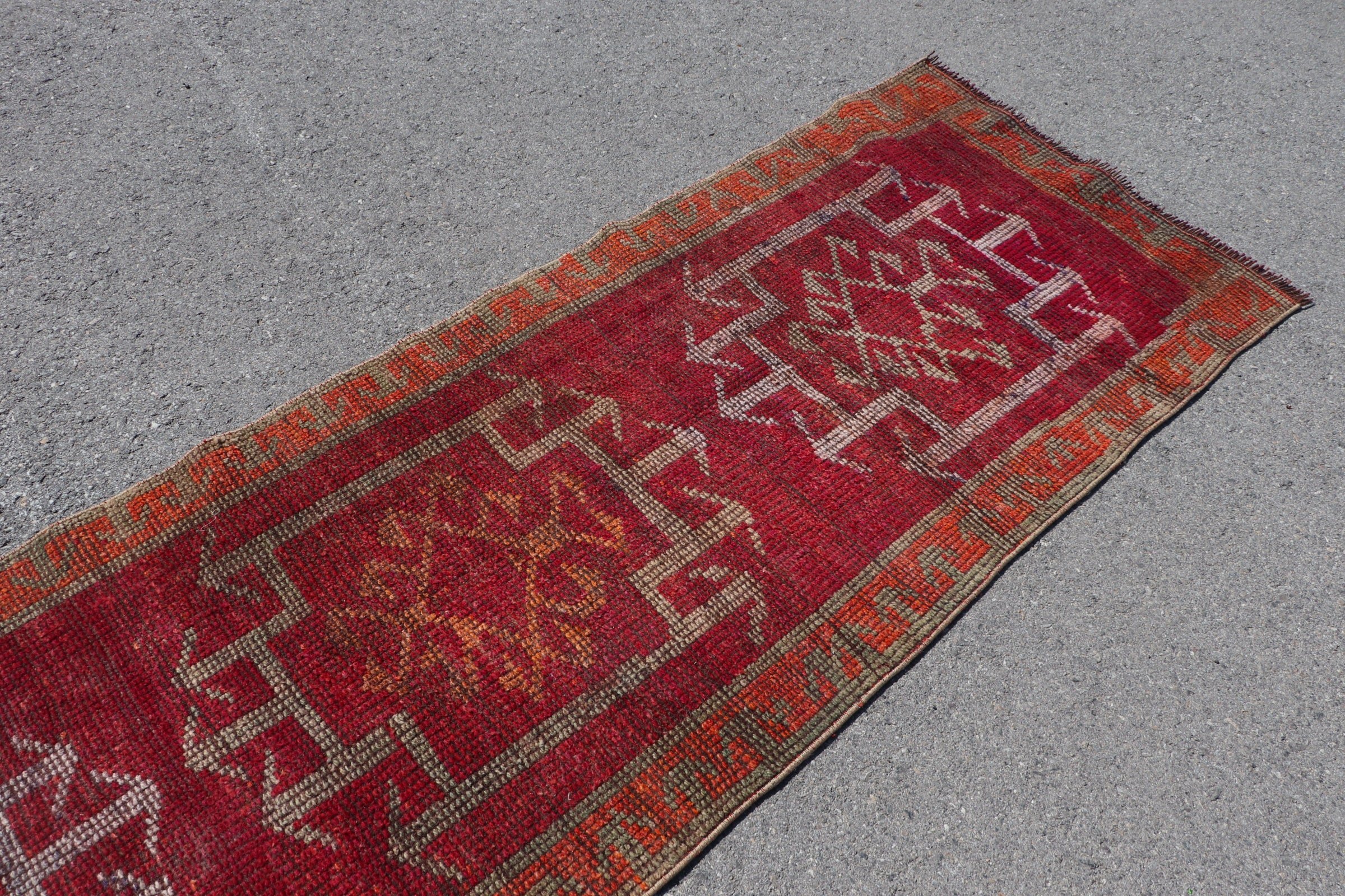 Anadolu Halısı, Türk Halısı, Etnik Halı, Koşucu Halıları, Yatak Odası Halıları, Vintage Halı, Kırmızı Yer Halıları, 2.9x11.4 ft Koşucu Halısı, Merdiven Halısı