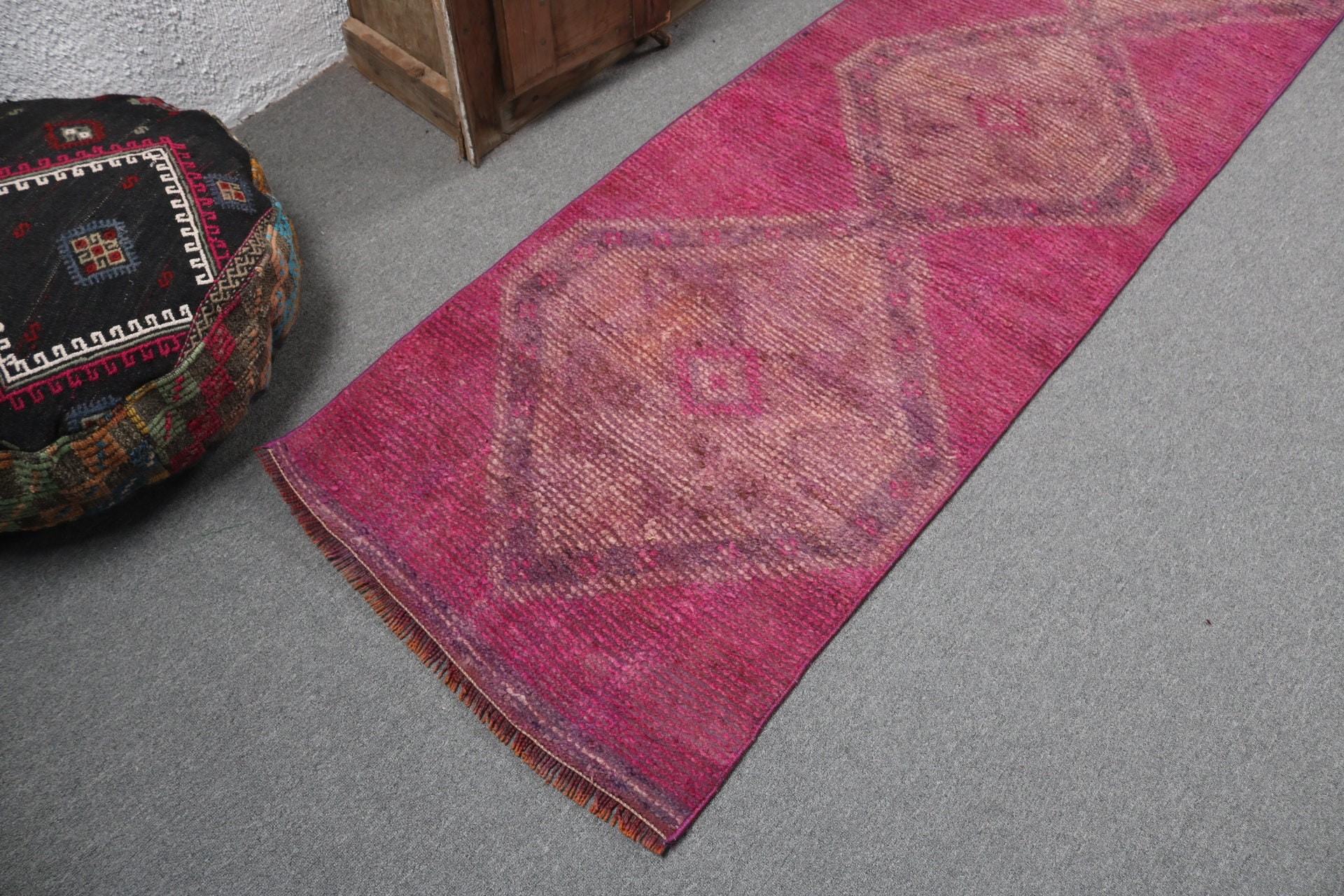 El Dokuma Halılar, Koridor Halıları, Vintage Halılar, Pembe 2.4x8.9 ft Runner Halı, Mutfak Halıları, Vintage Runner Halıları, Türk Halısı