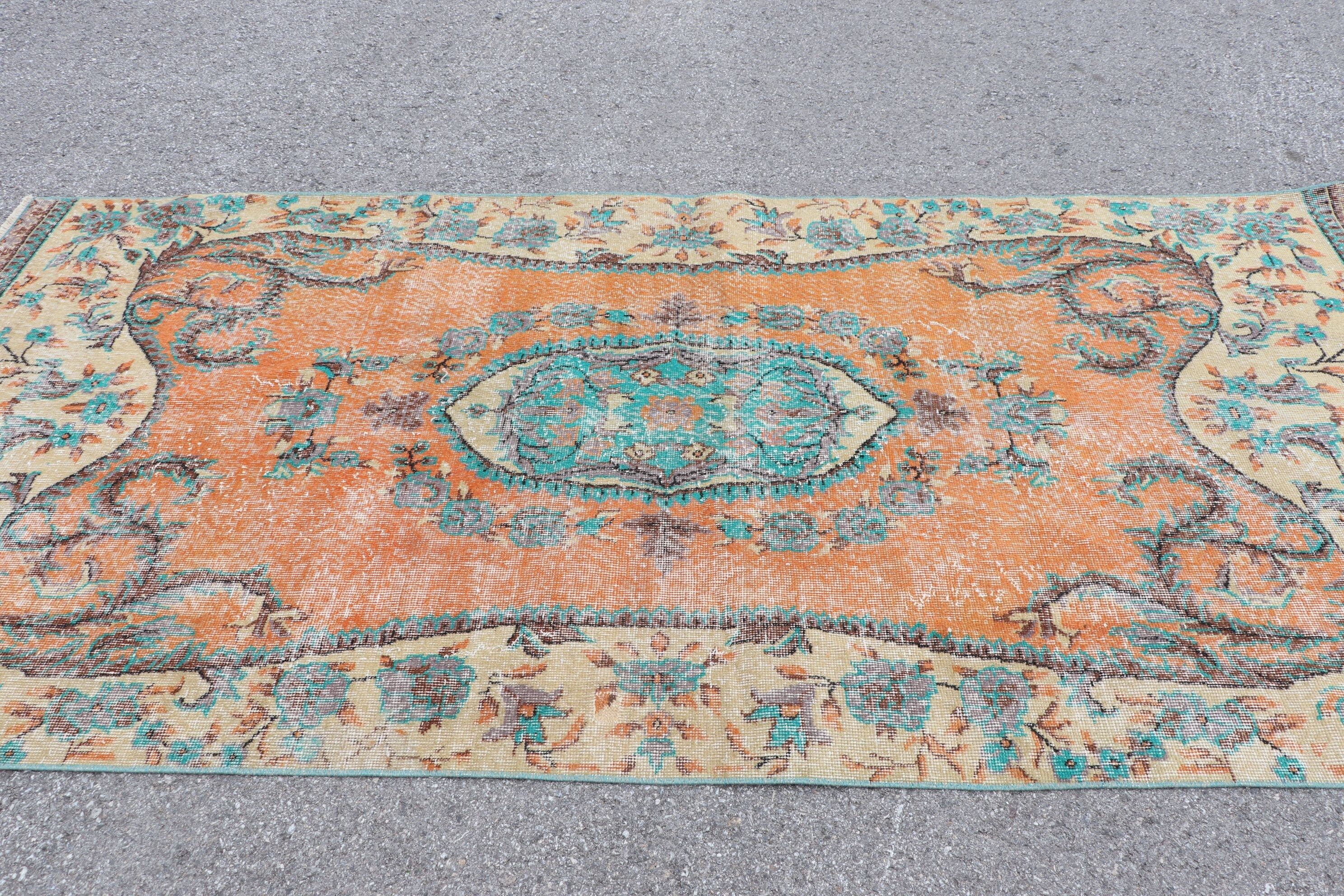 Bedroom Rug, Oushak Rug, Vintage Rug, Turkish Rugs, 4.3x9.1 ft Area Rugs, Rugs for Indoor, Antique Rug, Nursery Rugs, Orange Floor Rug