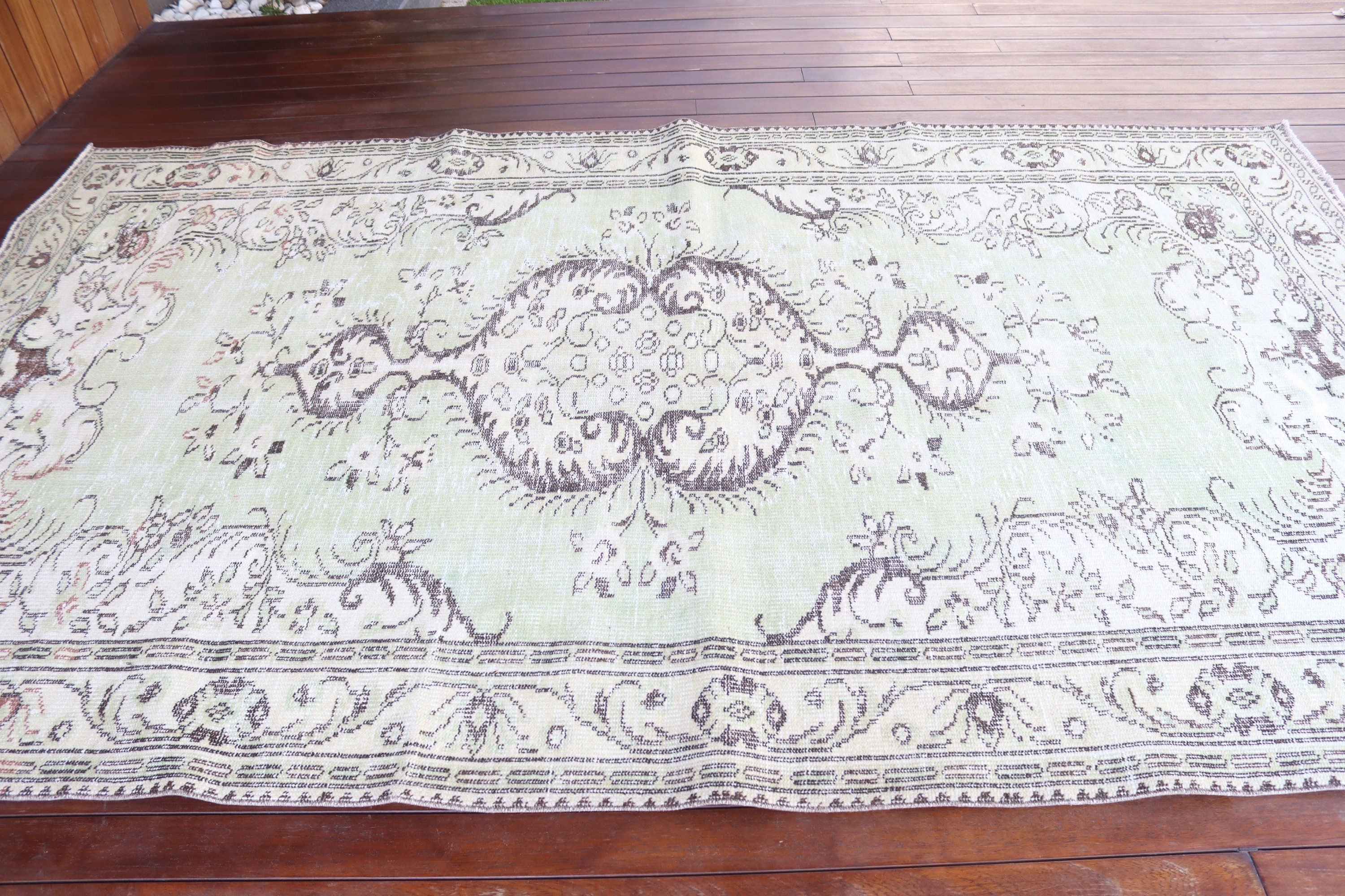 Vintage Halılar, Boho Halı, Türk Halıları, Büyük Boho Halıları, 6,1x10,3 ft Büyük Halı, Yeşil Anadolu Halısı, El Dokuma Halıları, Oturma Odası Halıları