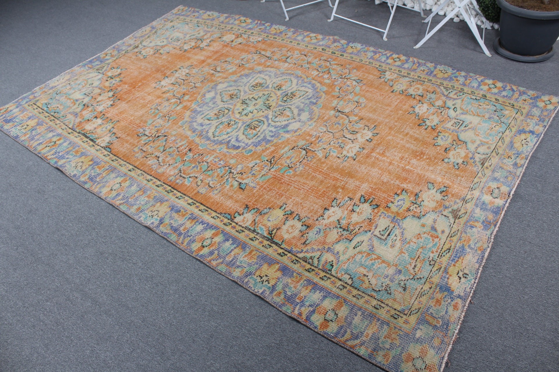 5.5x8.4 ft Büyük Halı, Vintage Halı, Yemek Odası Halısı, Türk Halısı, Fas Halısı, Turuncu Havalı Halılar, Havalı Halılar, Yatak Odası Halıları, Salon Halısı