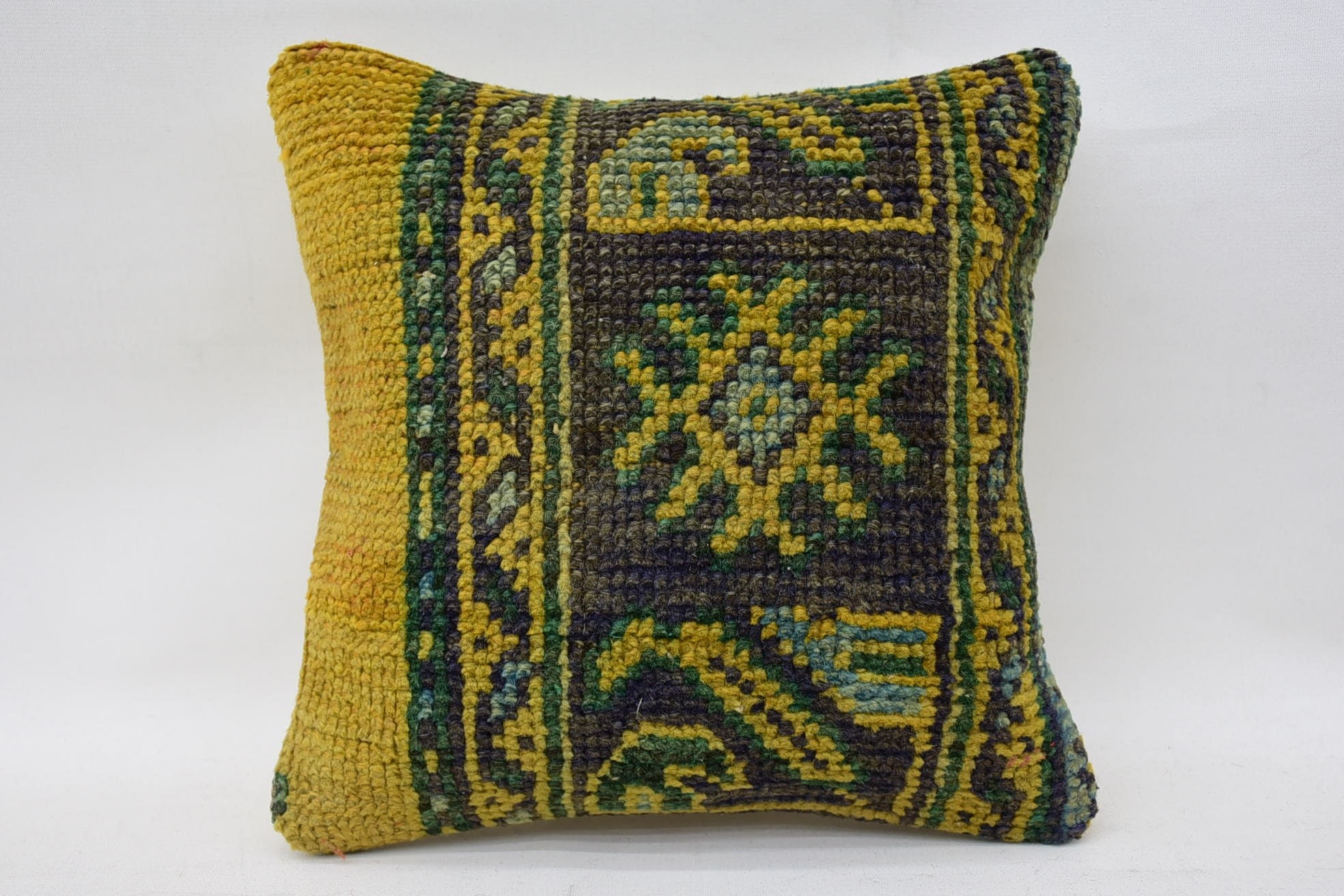 12"x12" Yellow Cushion Case, Kilim Pillow, Tribal Cushion, Interior Designer Pillow, Kilim Cushion Sham, Sofa Bolster Pillow Sham