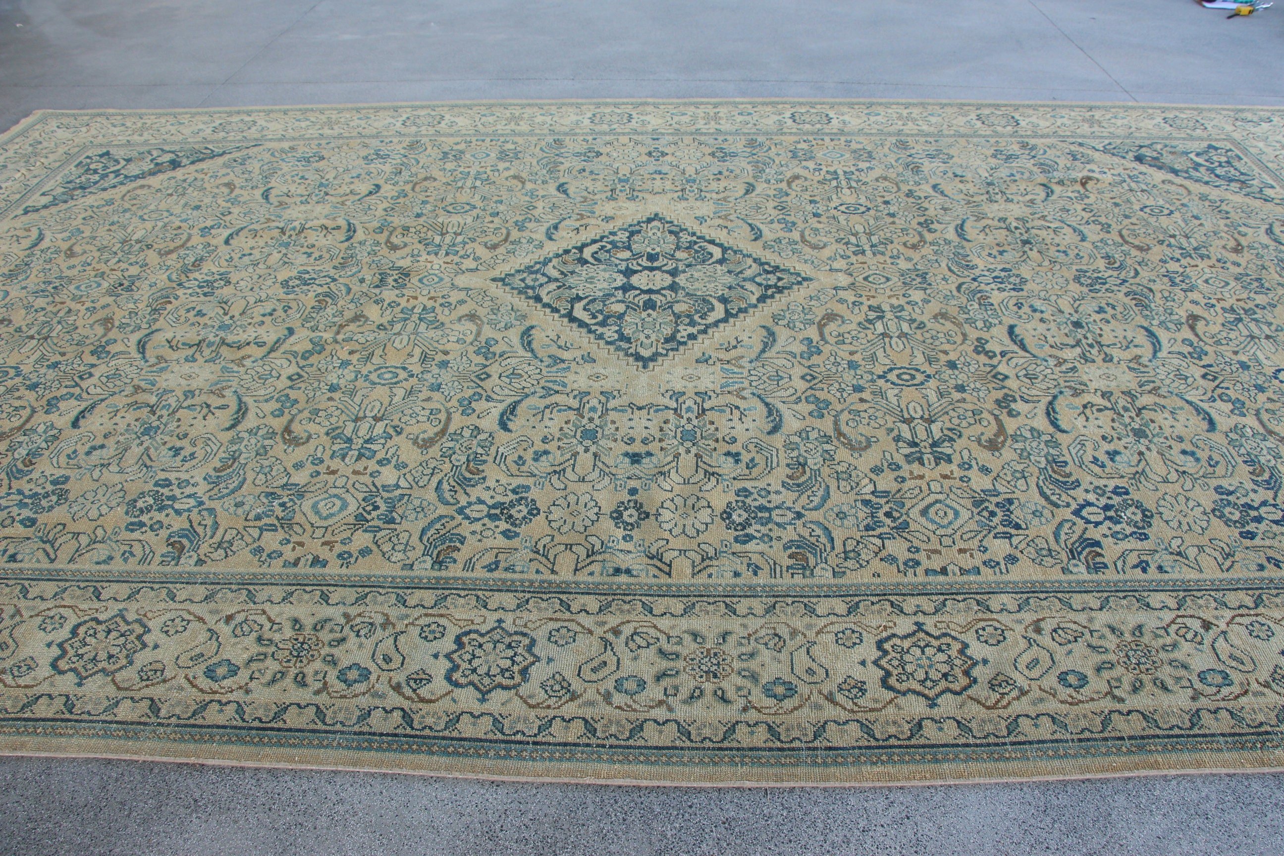 Bej 10.3x16.8 ft Büyük Boy Halılar, Yemek Odası Halısı, Salon Halısı, Vintage Halı, Boho Halısı, Oushak Halısı, Türk Halısı, El Dokuma Halısı