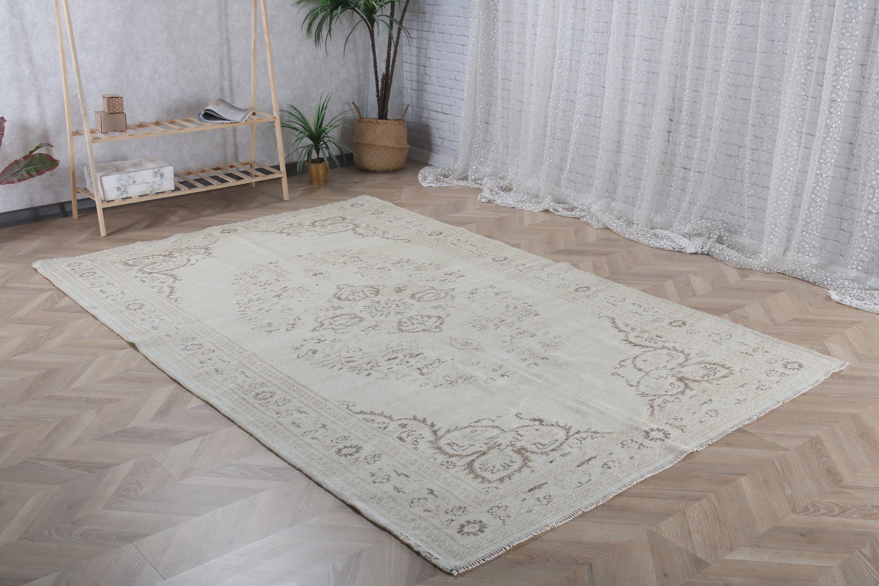 Salon Rug, 5.9x9.3 ft Large Rugs, Bedroom Rug, Vintage Decor Rug, Vintage Rugs, Dining Room Rug, White Boho Rugs, Luxury Rug, Turkish Rug