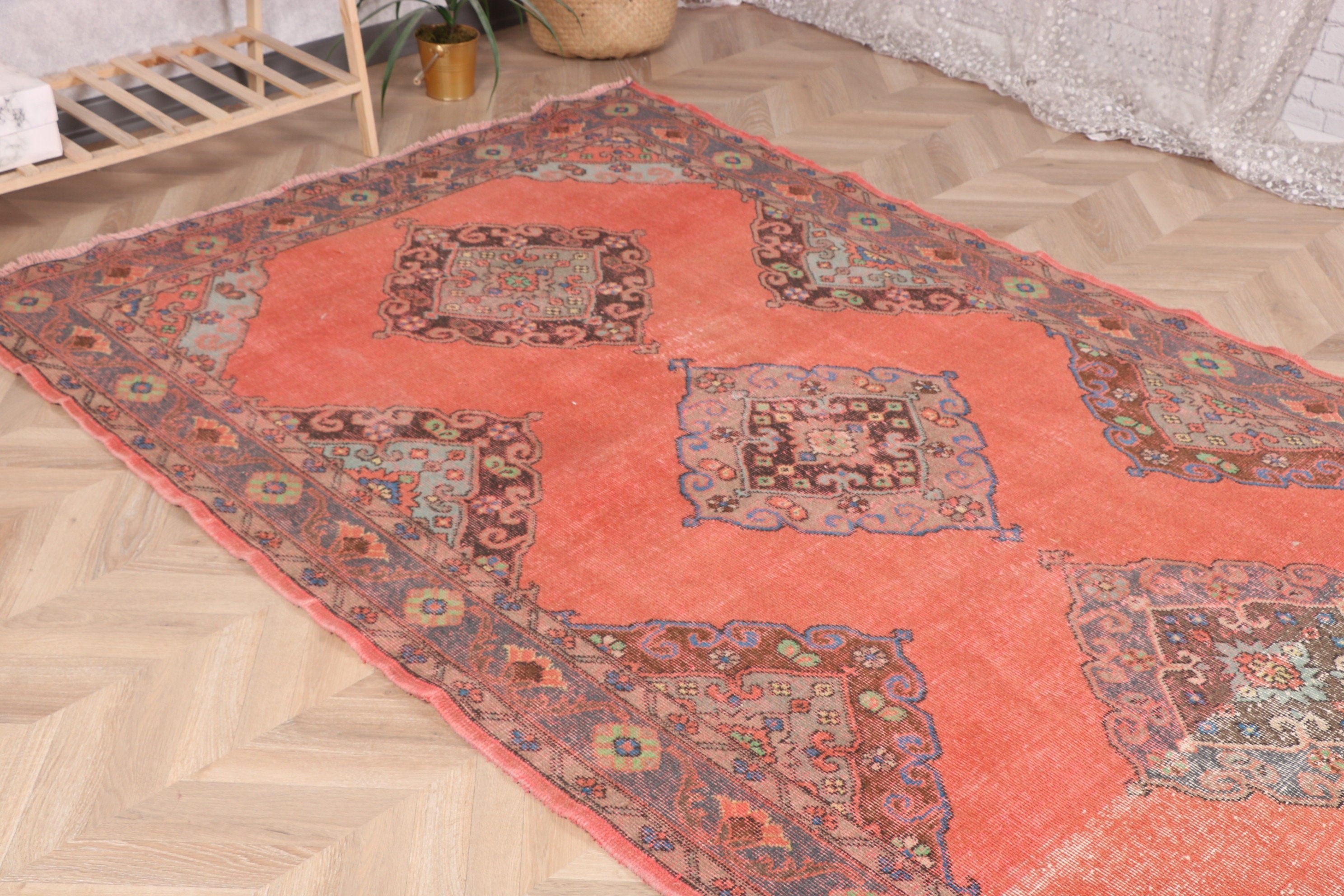 Turkish Rug, Red Floor Rug, Vintage Rugs, Oriental Rug, 4.9x12.3 ft Runner Rug, Corridor Rugs, Wool Rug, Rugs for Long Runner, Kitchen Rug