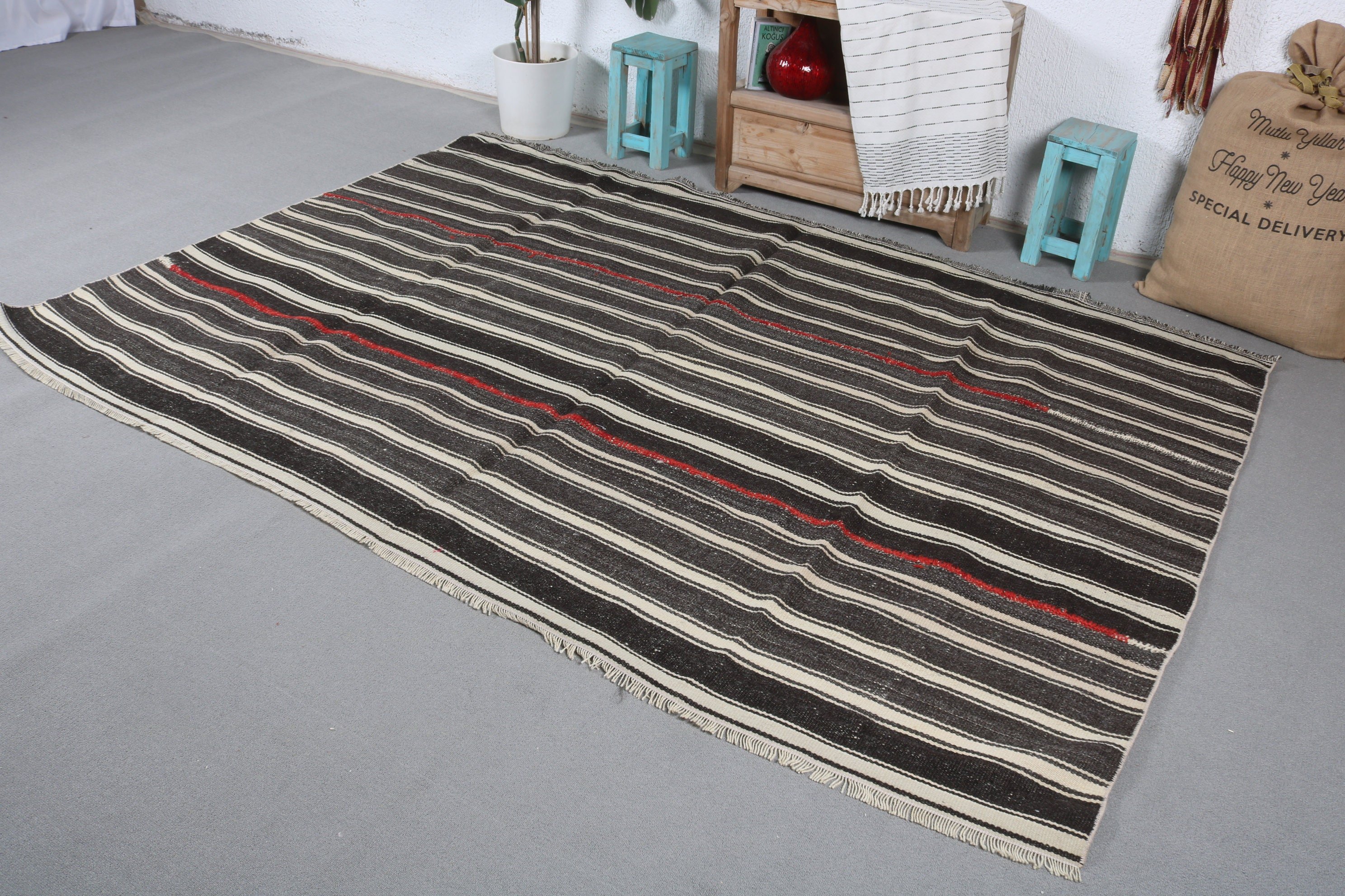 Bedroom Rug, Turkish Rug, Brown Moroccan Rug, Kilim, Living Room Rugs, Wool Rug, Vintage Rug, Moroccan Rugs, 8.4x5.7 ft Large Rugs