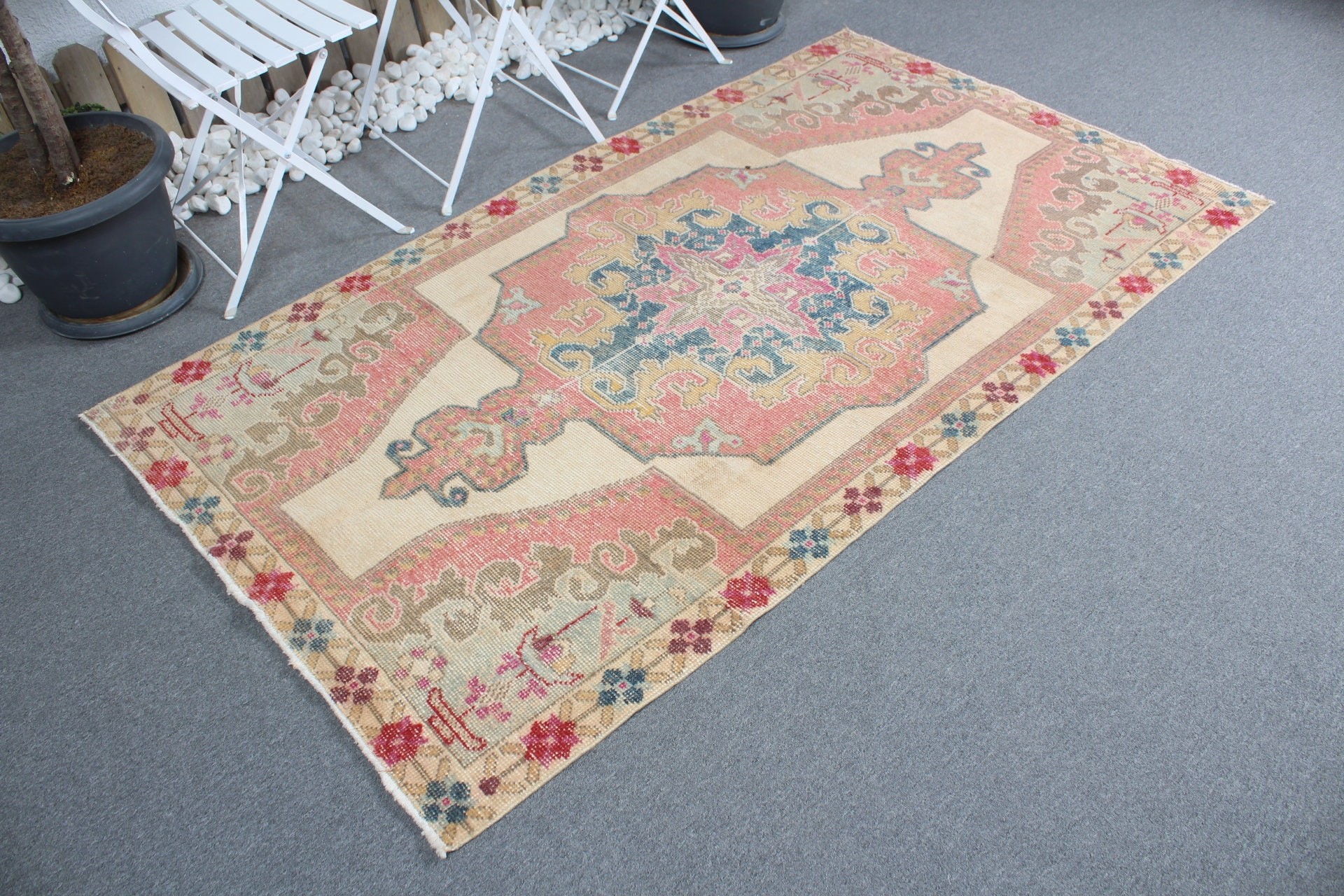 3.8x7.1 ft Area Rug, Vintage Rug, Cool Rugs, Bedroom Rug, Turkish Rug, Rugs for Bedroom, Eclectic Rug, Beige Cool Rugs, Dining Room Rugs