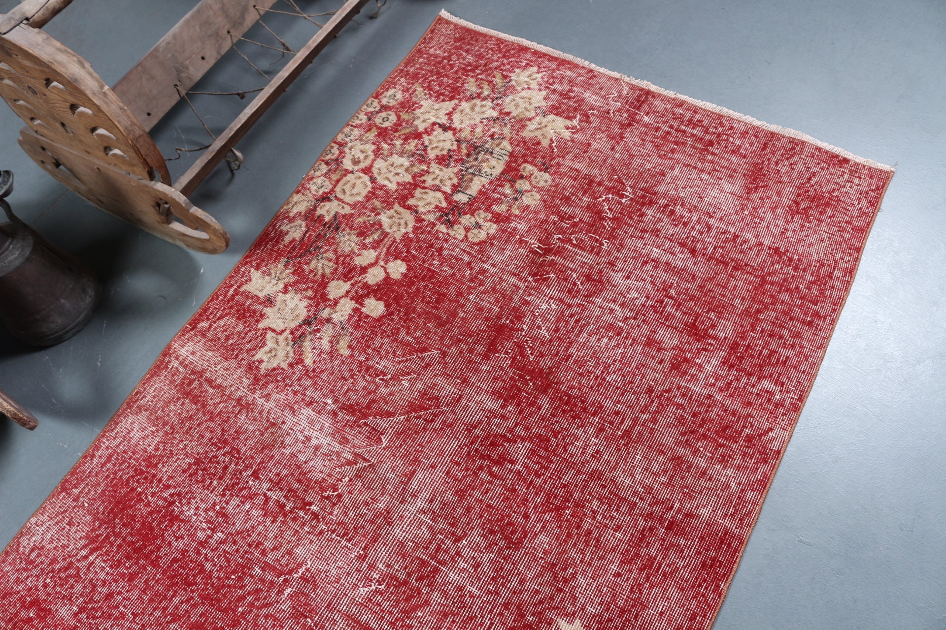 Red Oriental Rug, Rugs for Nursery, Turkish Rugs, Vintage Rug, 3.5x6.6 ft Accent Rug, Oushak Rug, Nursery Rug, Bedroom Rug, Wool Rug