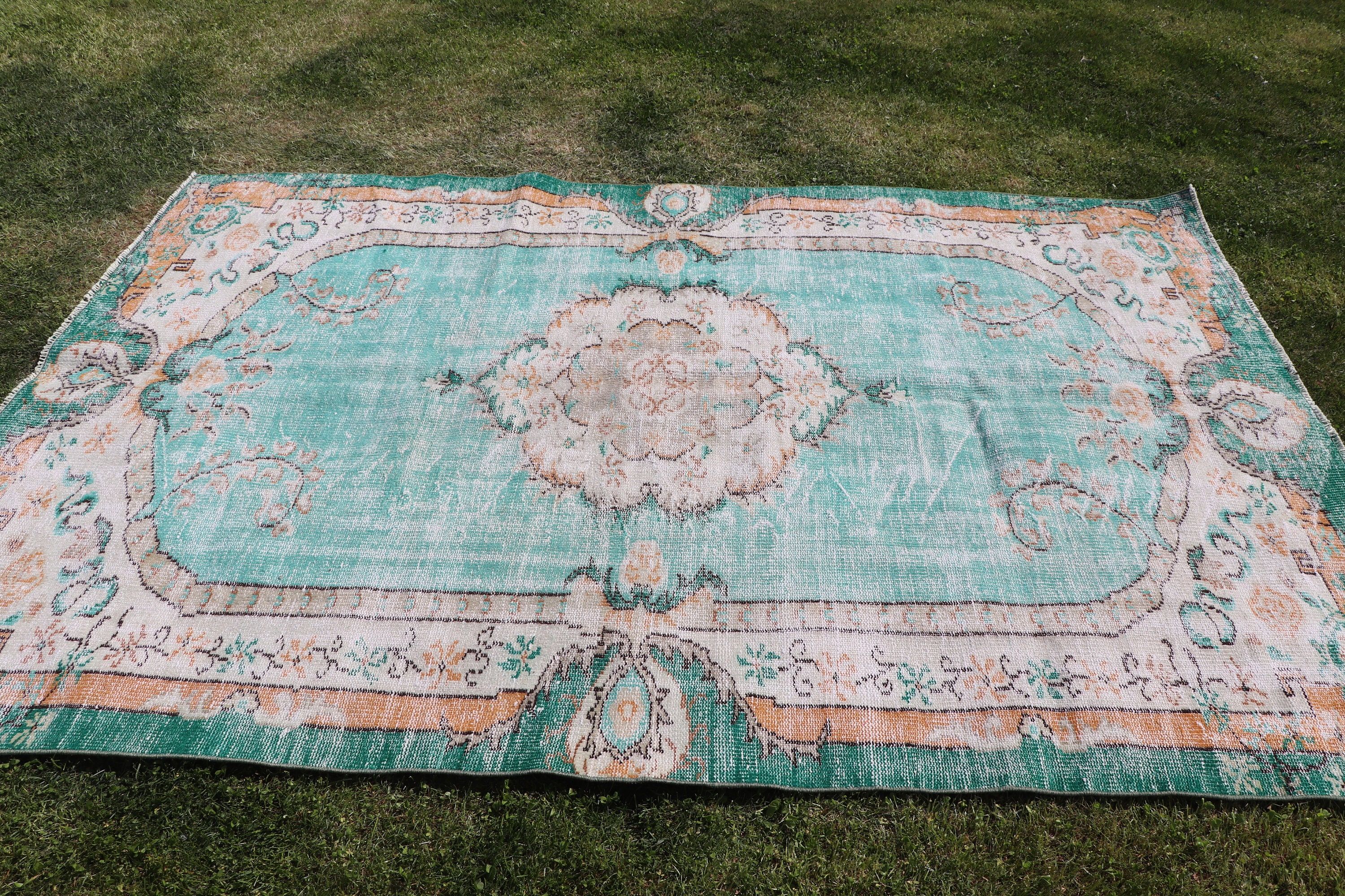 Büyük Boho Halılar, Büyük Vintage Halılar, El Dokuma Halılar, Vintage Halılar, Yeşil Açıklama Halıları, Nötr Halı, Türk Halısı, 5,7x8,6 ft Büyük Halılar