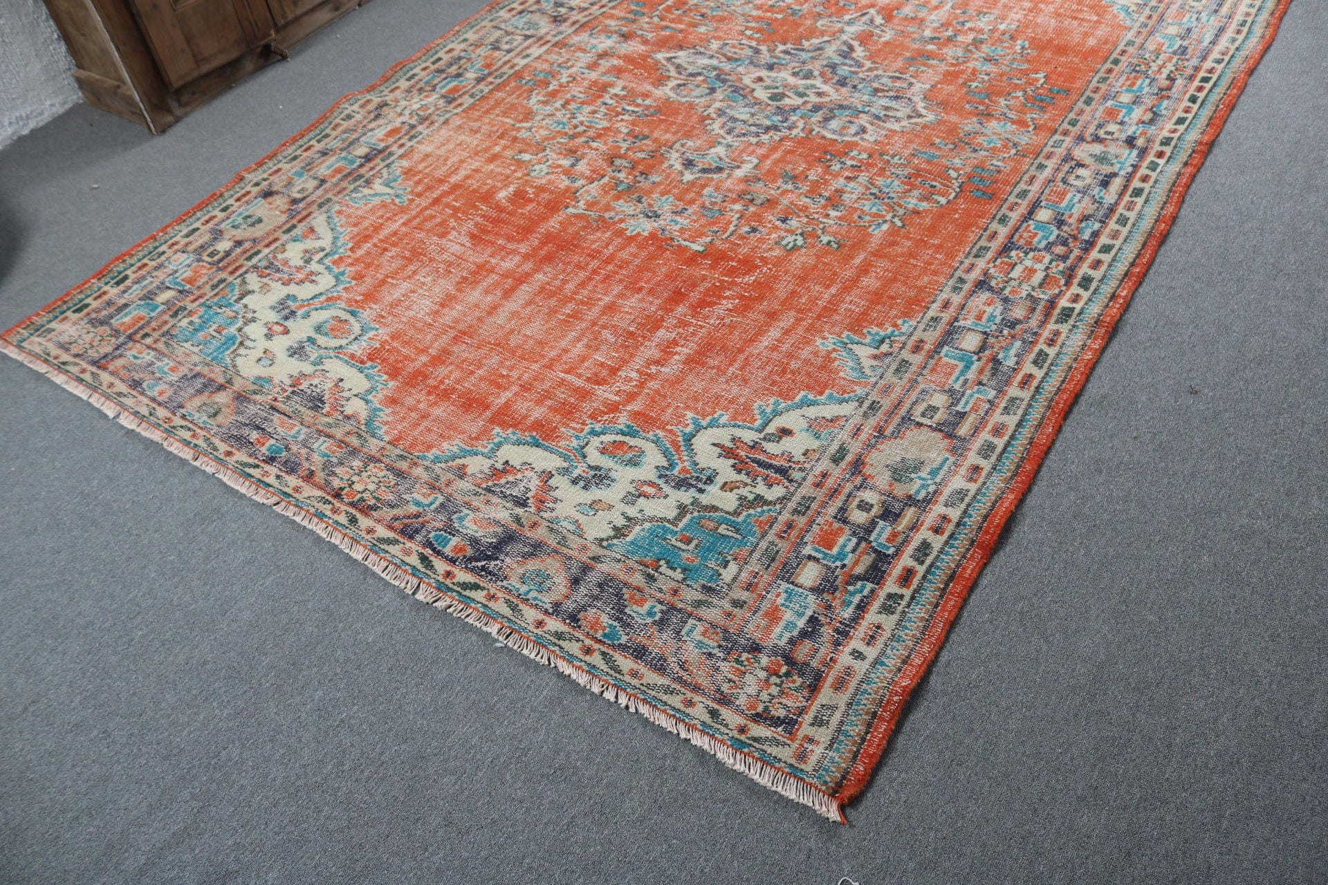 Home Decor Rugs, Anatolian Rugs, 6.5x10.4 ft Large Rug, Orange Handwoven Rug, Large Boho Rugs, Large Vintage Rug, Vintage Rugs, Turkish Rug