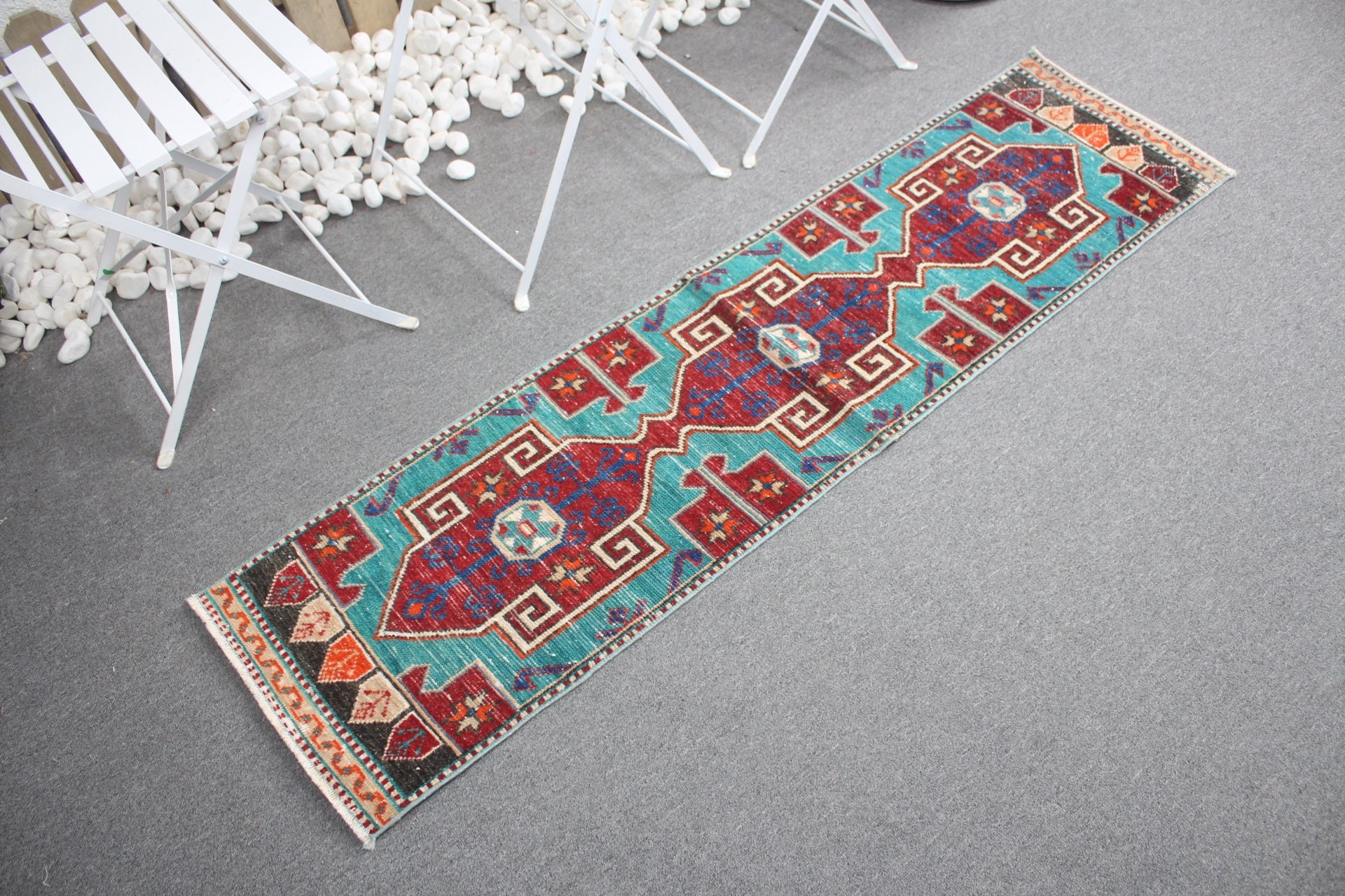 Blue Kitchen Rug, Aztec Rugs, Vintage Rug, Moroccan Rugs, Turkish Rug, Hallway Rug, 1.4x5.6 ft Runner Rug, Rugs for Hallway