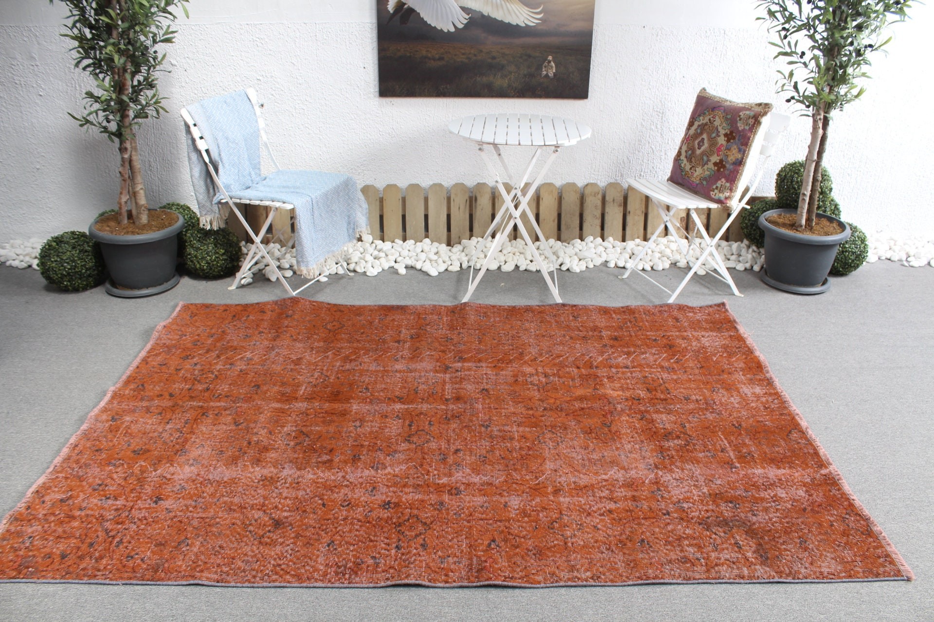 Salon Halıları, Türk Halıları, Salon Halıları, Kahverengi 5.3x7.7 ft Büyük Halı, Havalı Halılar, Yatak Odası Halısı, Vintage Halı, Fas Halısı