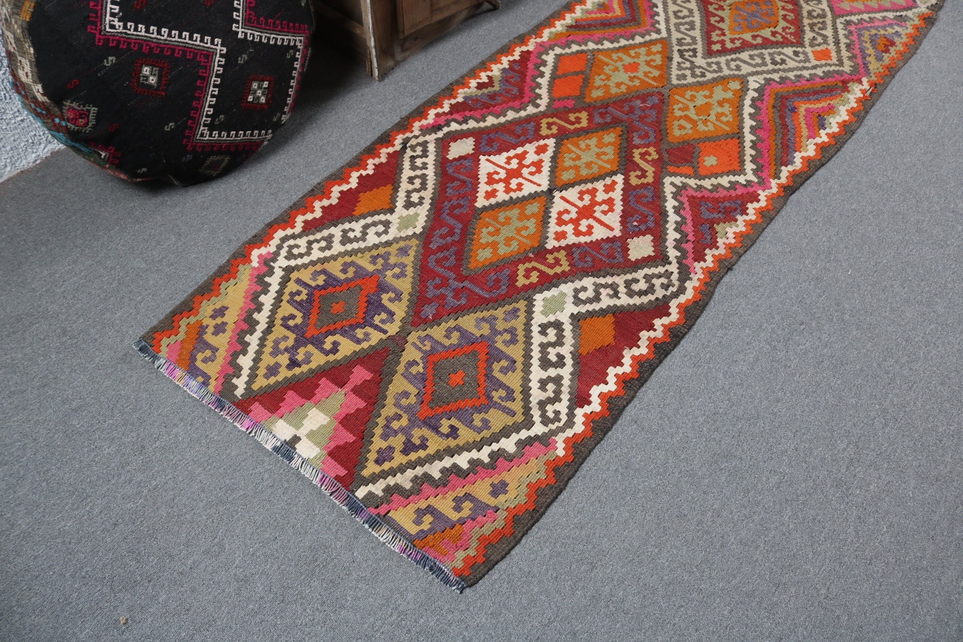 Yatak Odası Halısı, Vintage Halı, 2.7x9.6 ft Runner Halısı, Turuncu Yün Halısı, Oushak Halısı, Koridor Halıları, Beni Ourain Runner Halısı, Türk Halısı, Türkiye Halısı