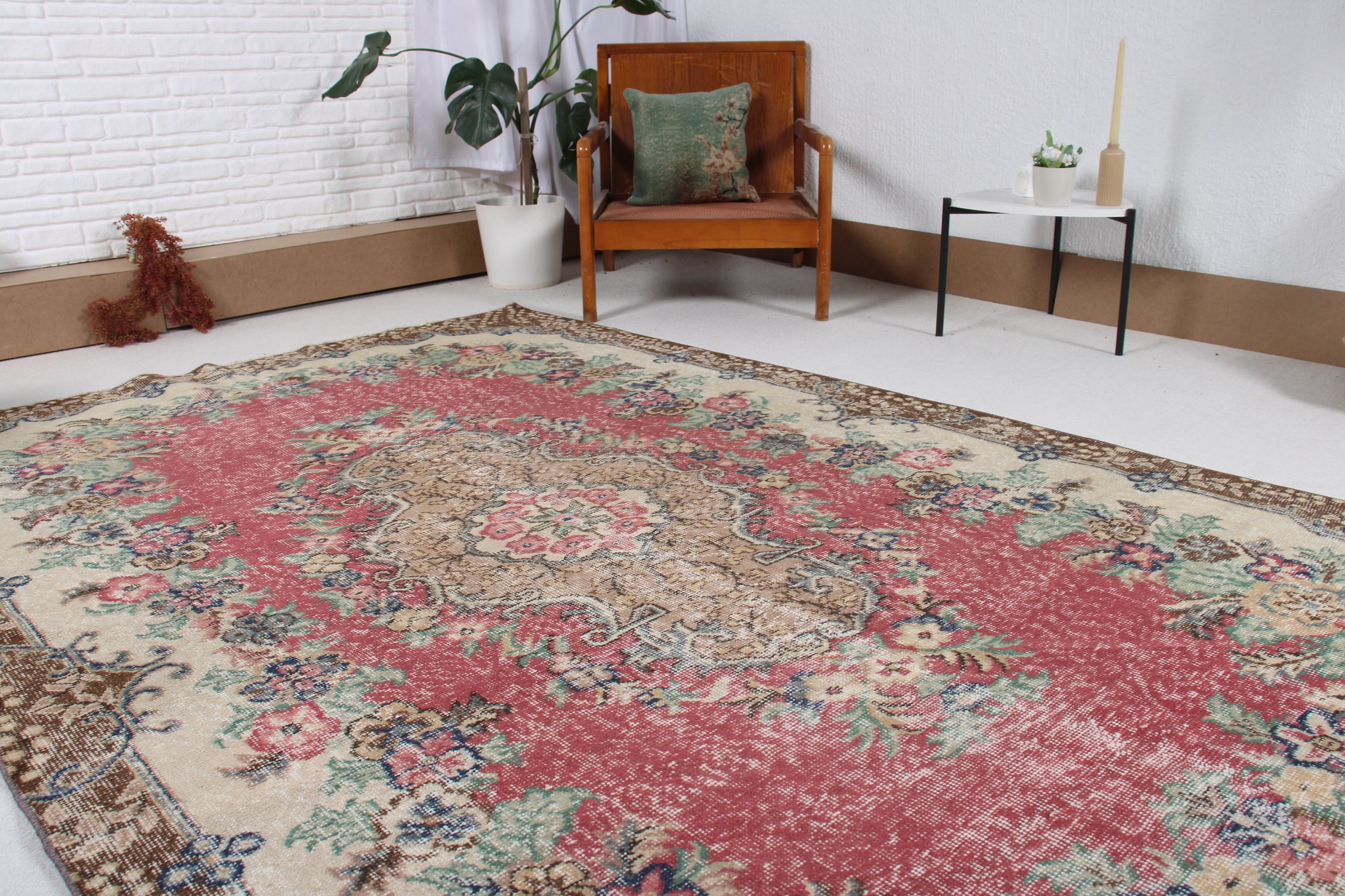 Vintage Rugs, Turkish Rug, Salon Rug, Bedroom Rug, Red  5.9x8.9 ft Large Rugs, Oriental Rugs, Dining Room Rug, Decorative Rug