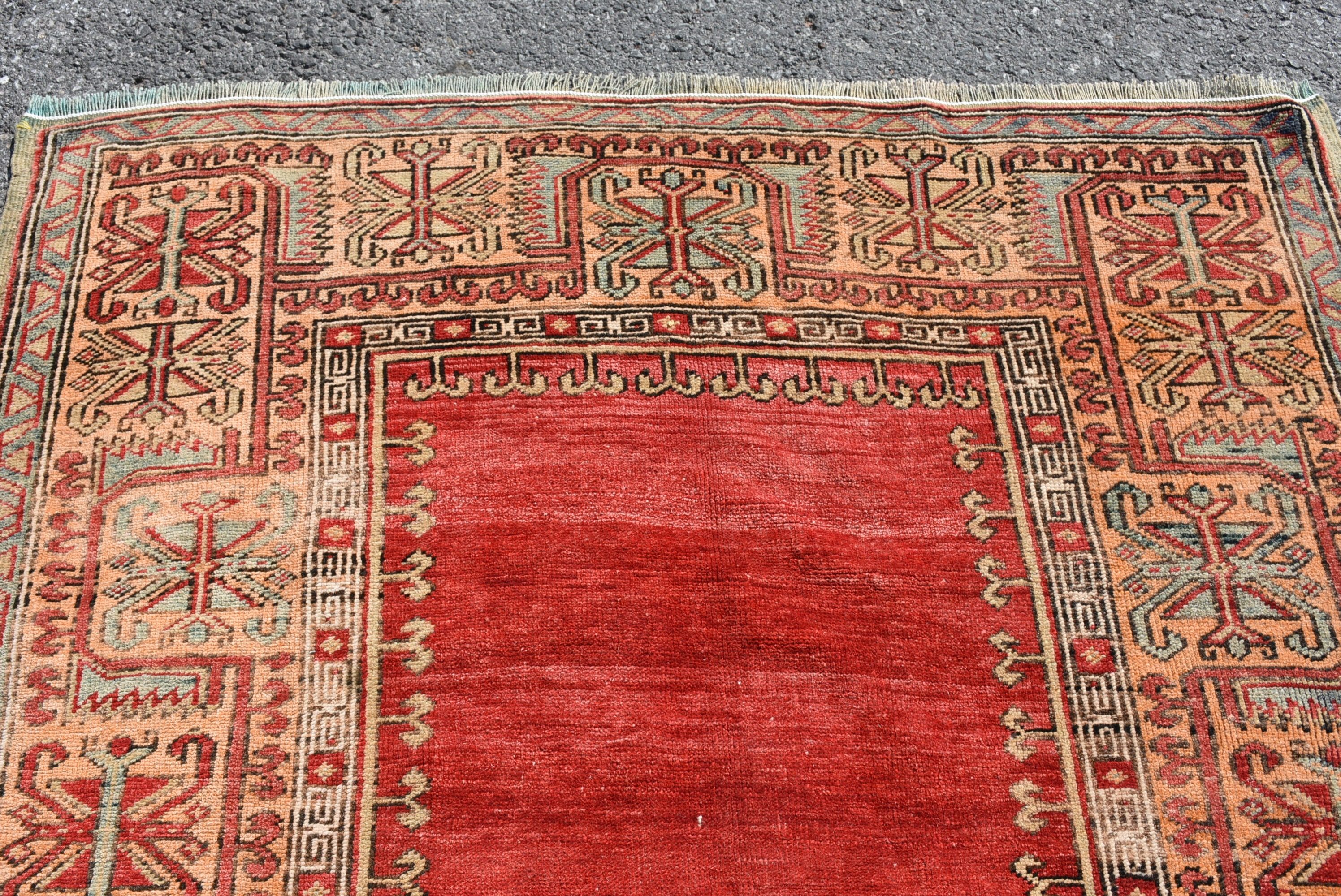 Turkish Rug, Floor Rug, Vintage Rug, Organic Rug, Bedroom Rugs, Red Moroccan Rug, 4.3x7.1 ft Area Rug, Rugs for Kitchen