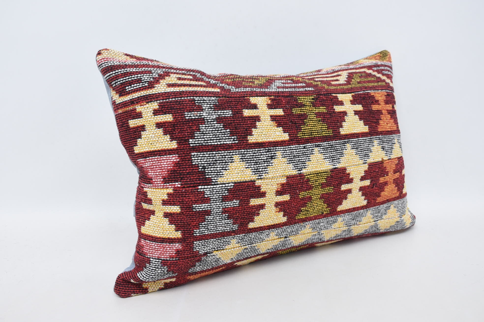 Turkish Pillow, Throw Kilim Pillow, Vintage Kilim Throw Pillow, 16"x24" Red Cushion, Christmas Pillow Sham, Handmade Cushion