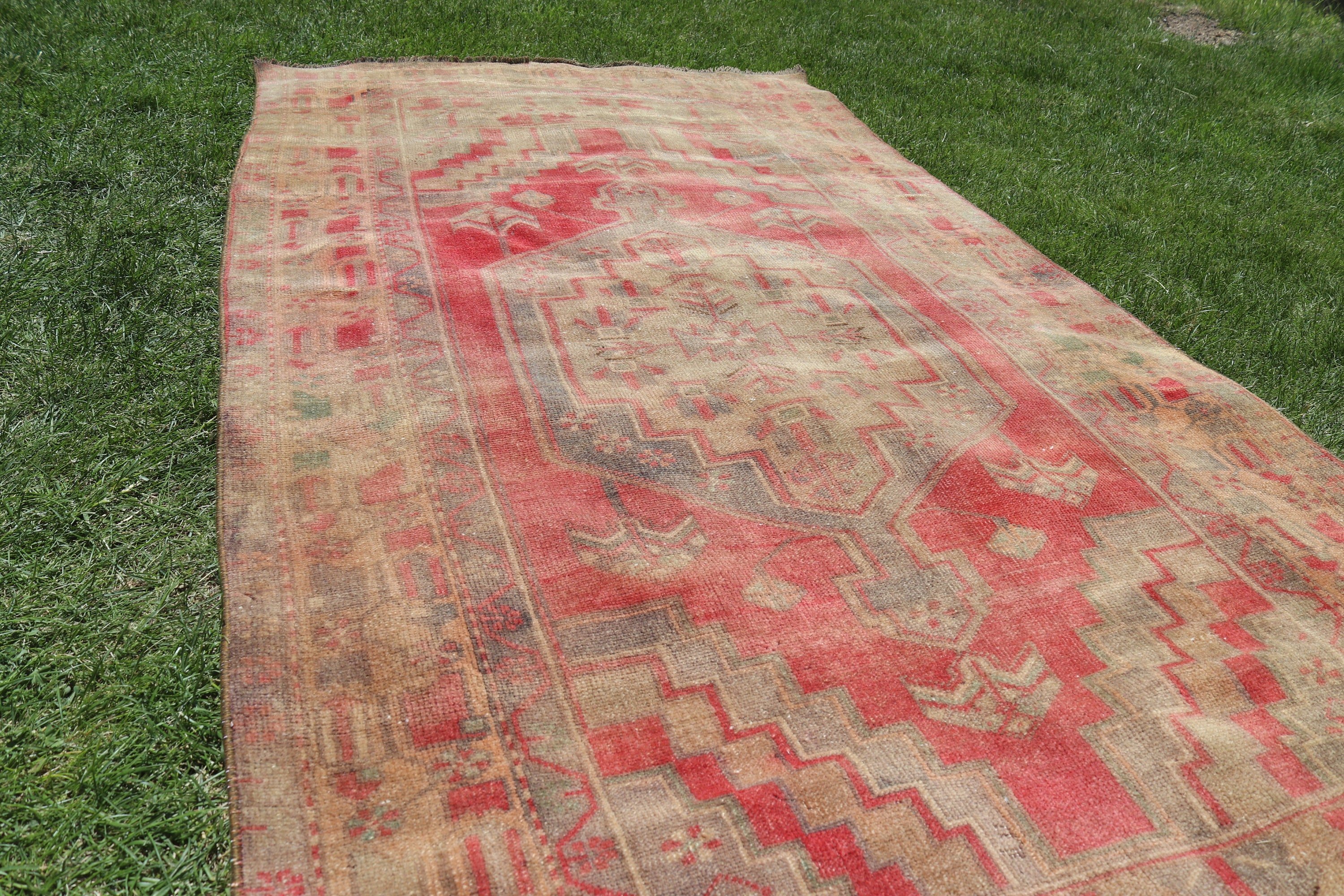 Cool Rug, 3.7x7.3 ft Area Rug, Vintage Rugs, Rugs for Kitchen, Floor Rugs, Turkish Rug, Vintage Area Rug, Artistic Rugs, Red Geometric Rugs